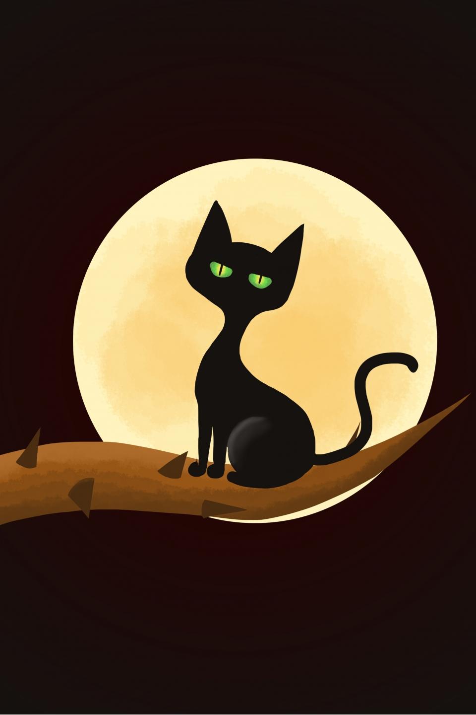 Cartoon Hand Drawn Halloween Black Cat Pumpkin Head