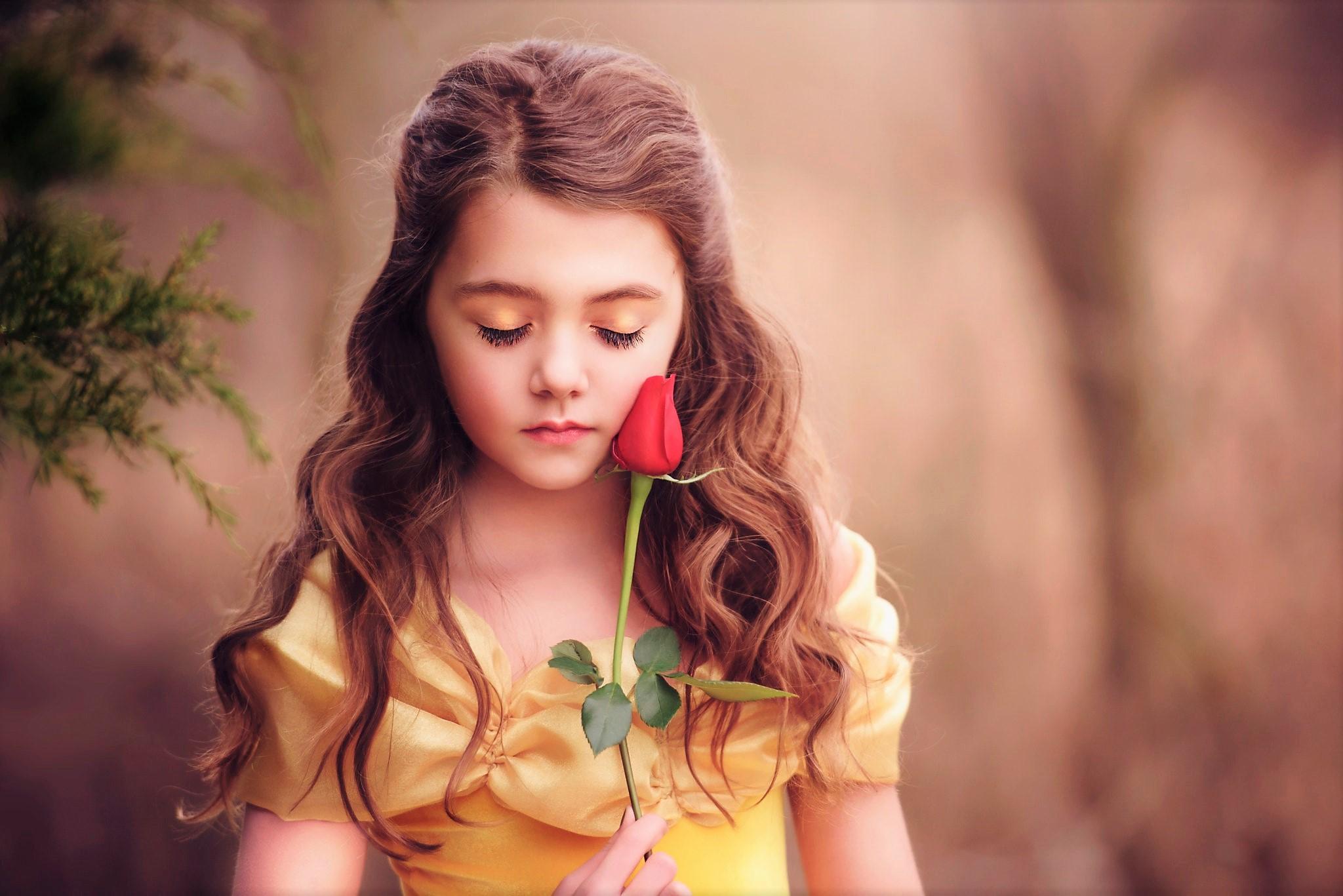 Little Girl with Red Rose HD Wallpaper. Background Image