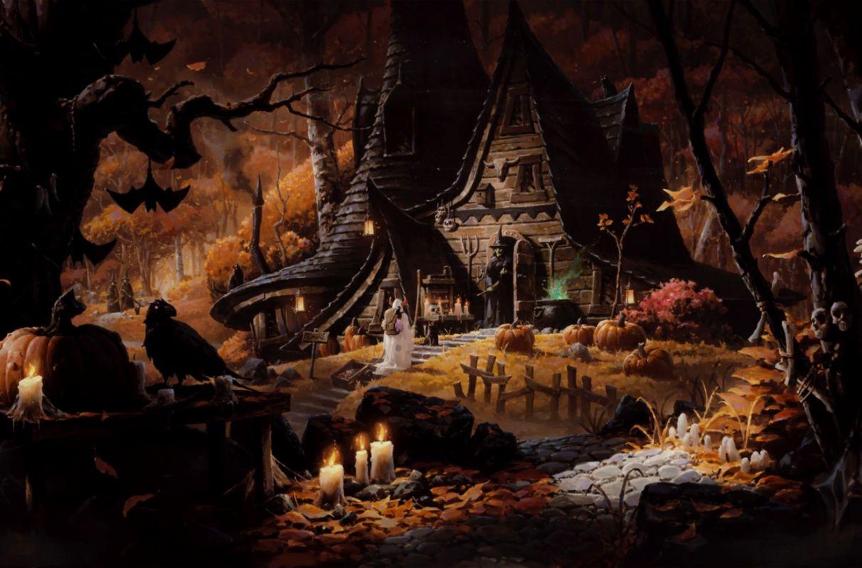 Halloween House Witch Bats HD Wallpaper