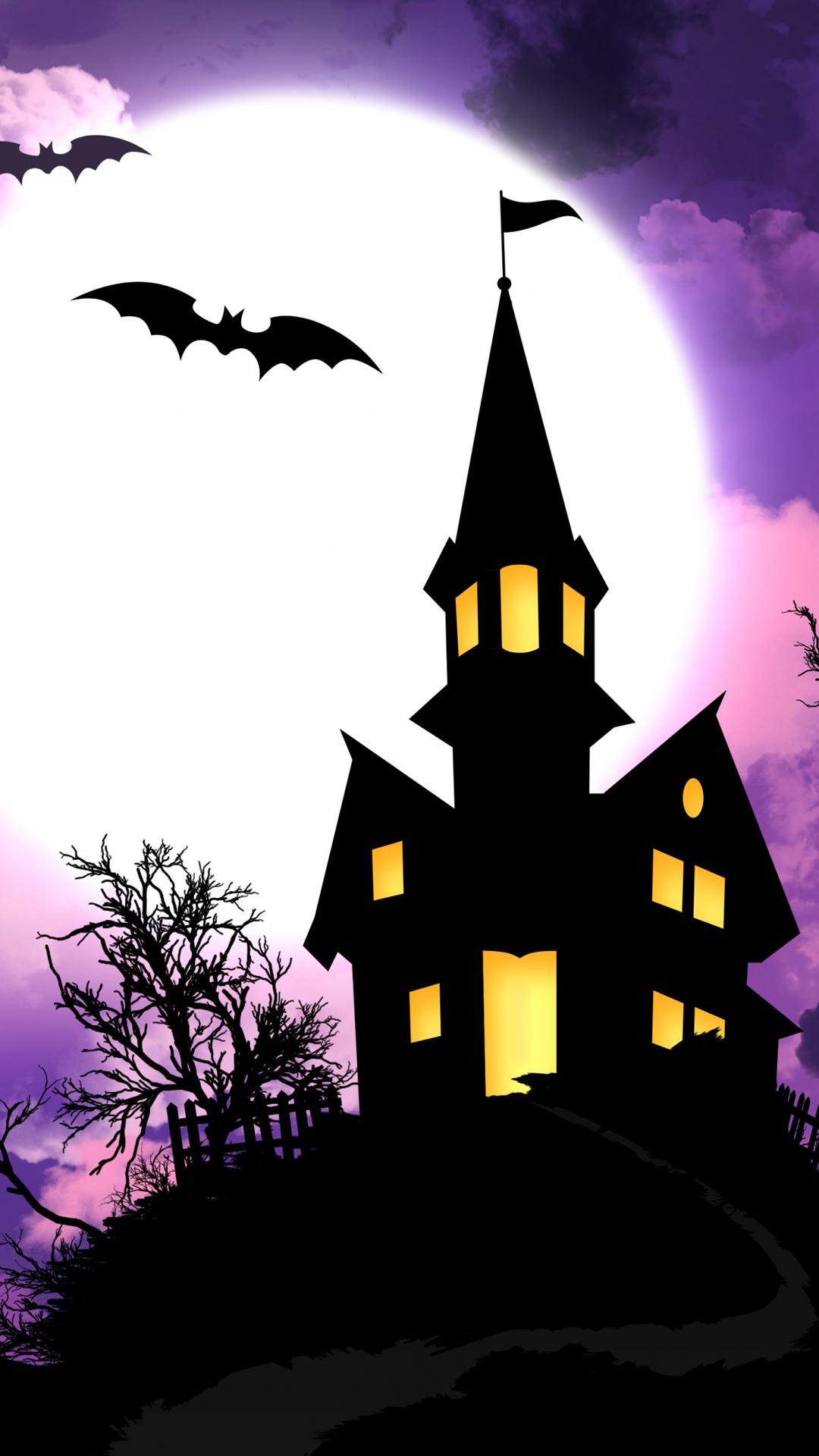 Spooky Halloween House Illustration Android Wallpaper free