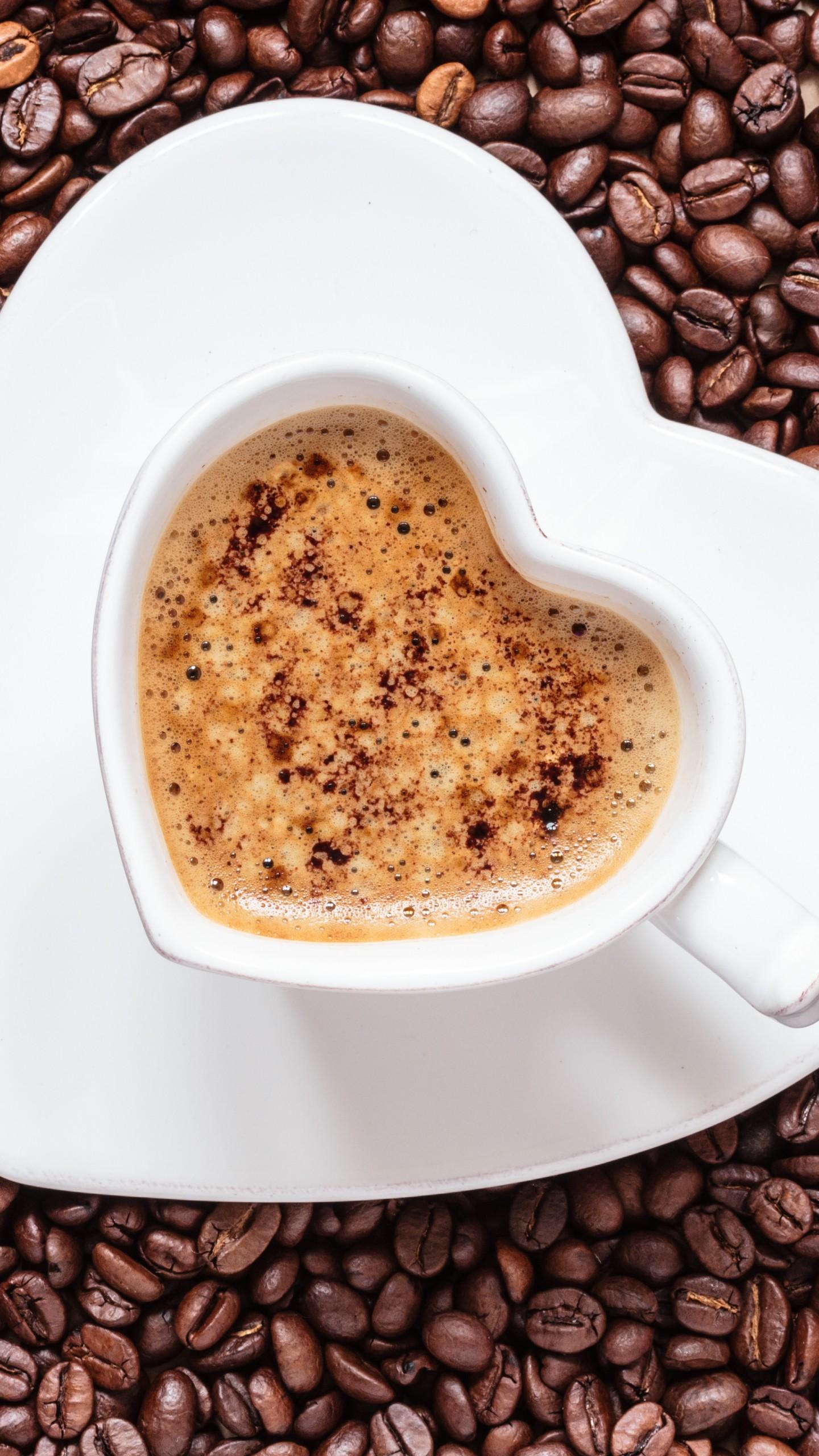 Wallpaper Coffee cup, Cappucino, Love heart, Coffee beans