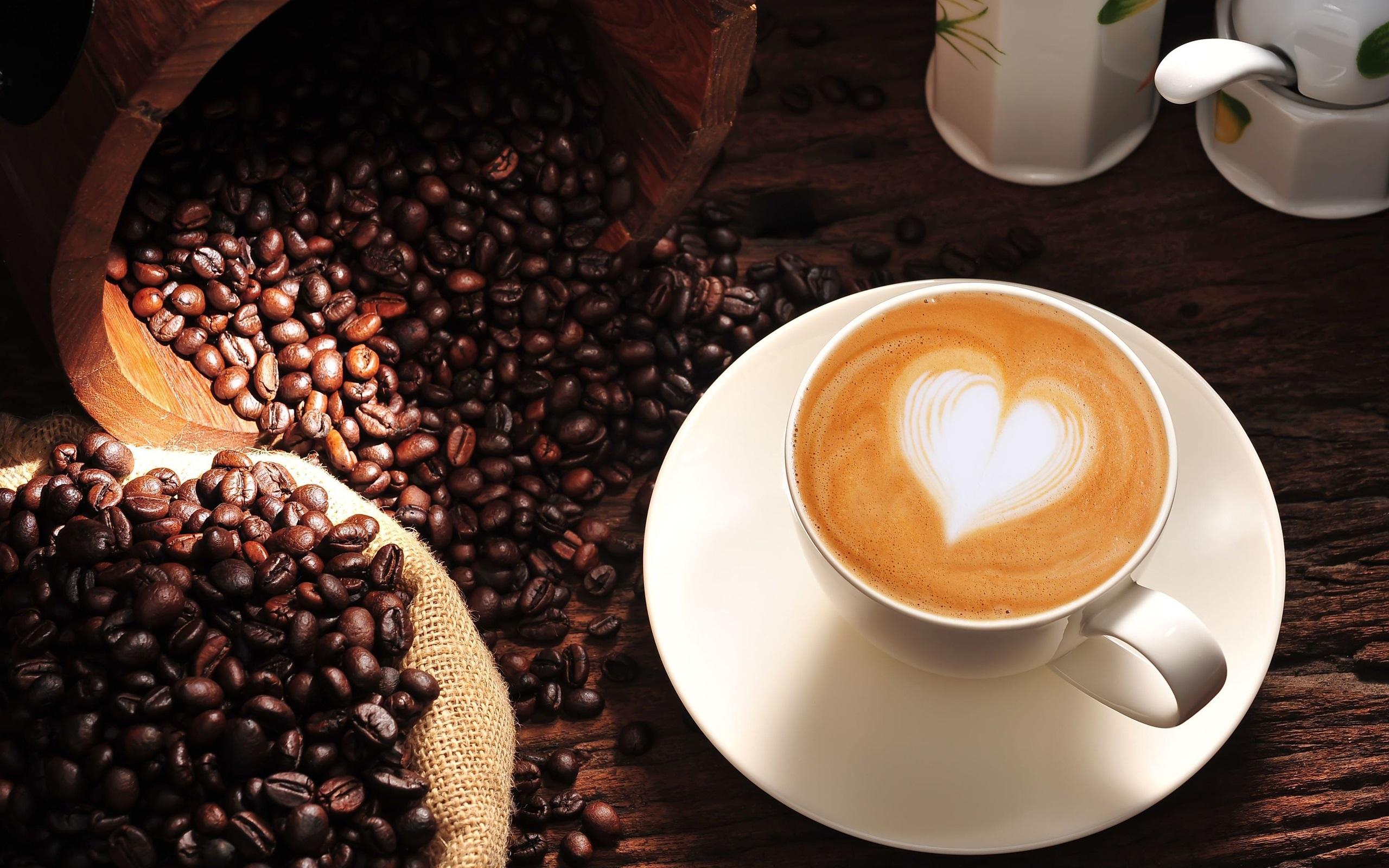 Wallpaper Coffee, cappuccino, heart, love, cup, coffee beans