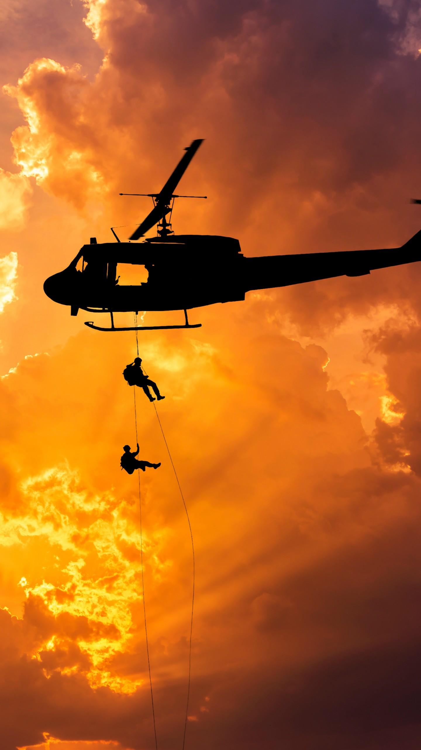 Wallpaper Army, Rappelling, Helicopter, Silhouette, Soldiers