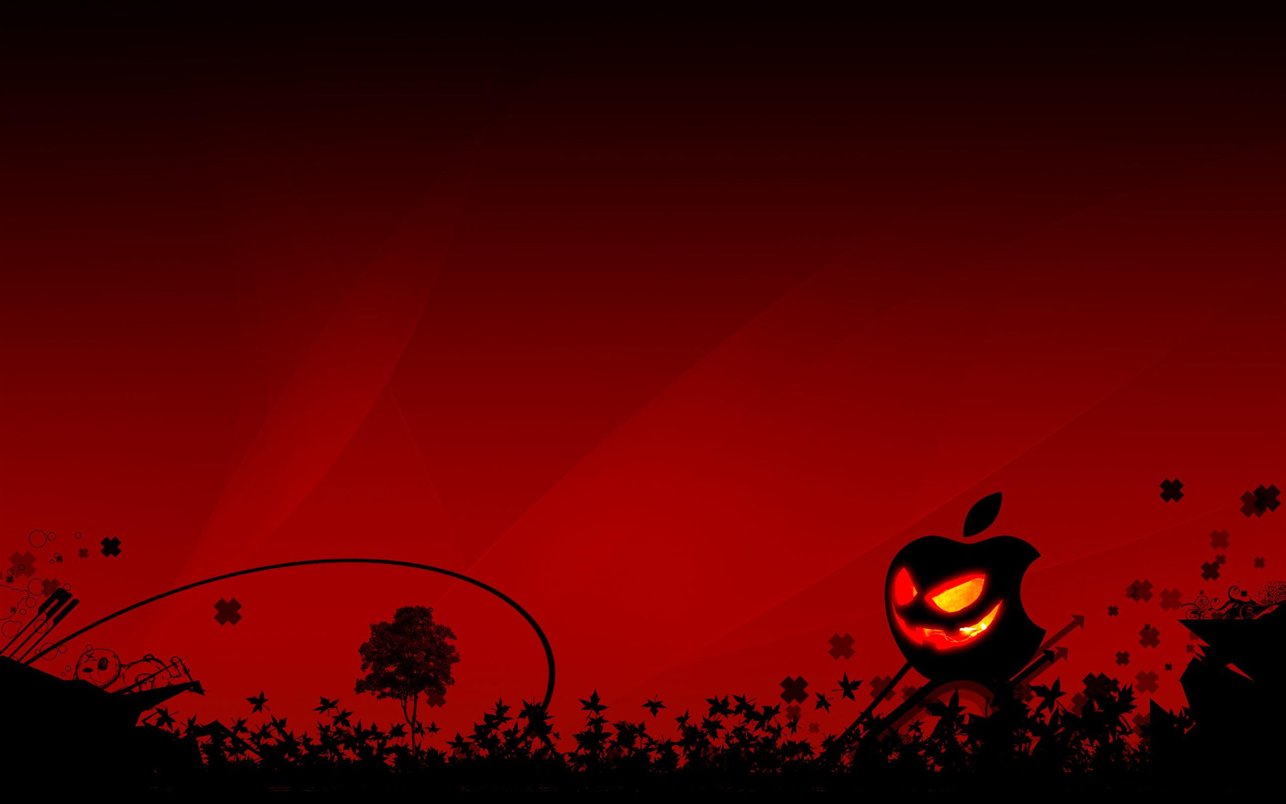 Desktop HD Wallpaper Red Apple 3D And Red Halloween