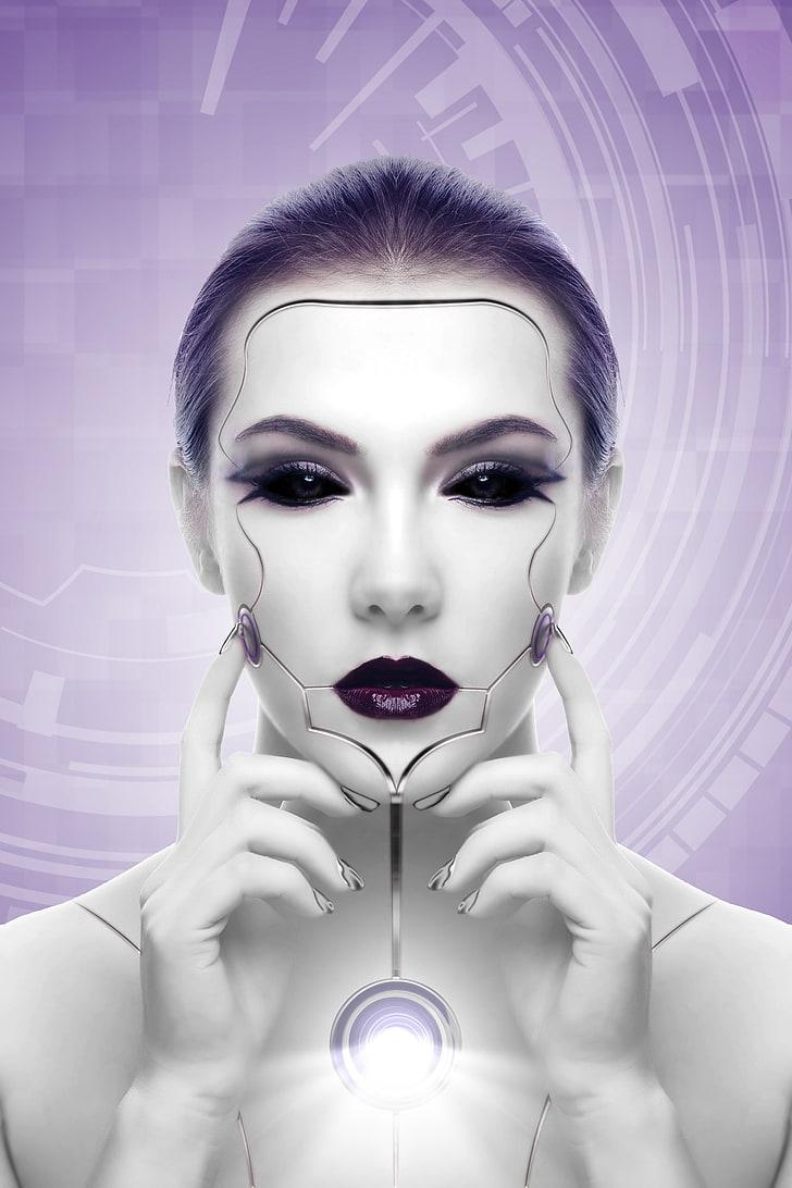 HD wallpaper: cyborg, robot, girl, face, futurism, human