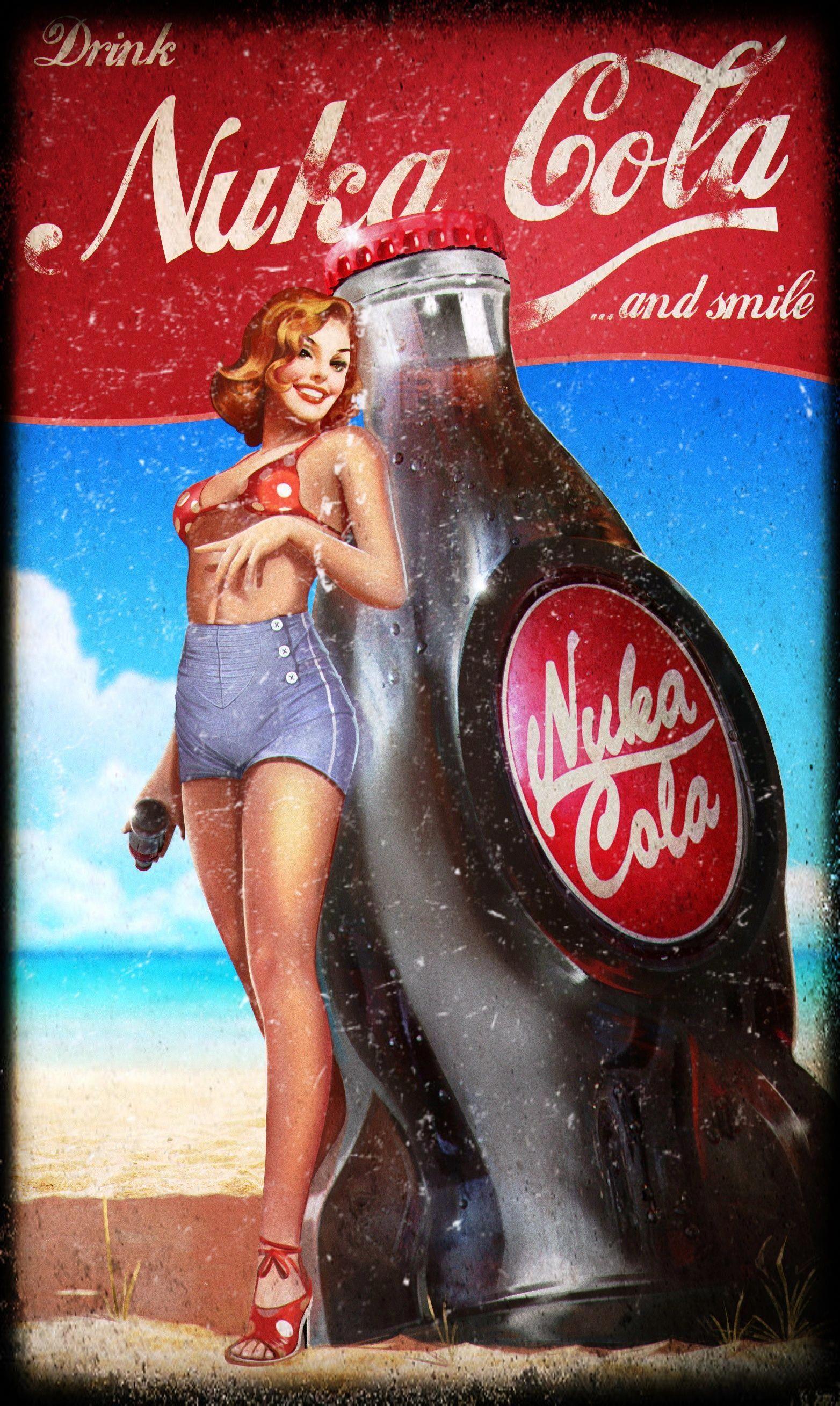 Aged Fallout Nuka Cola pinup poster. Original