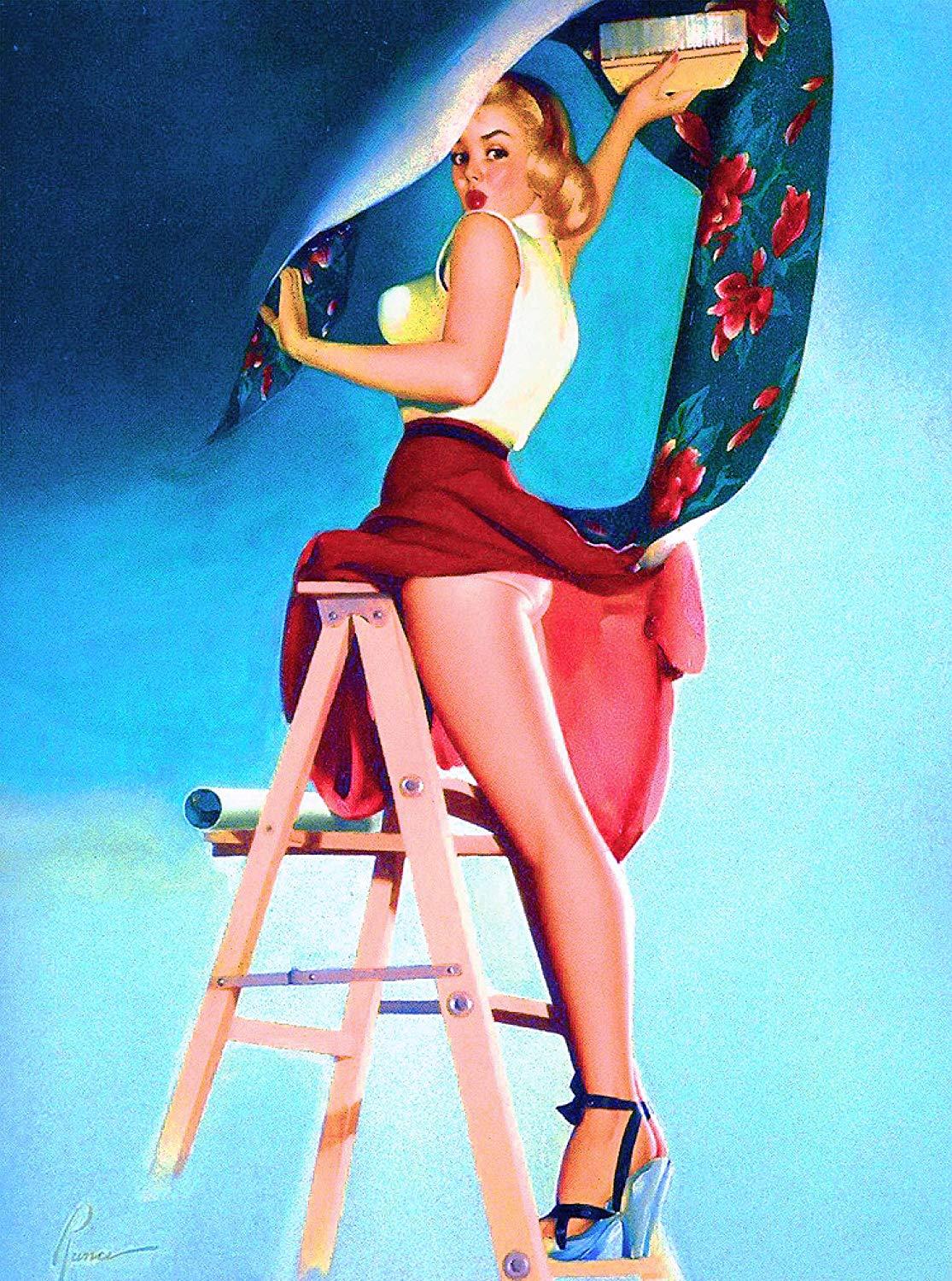 A Slice In Time 1940s Pin Up Girl Hanging Wallpaper Up
