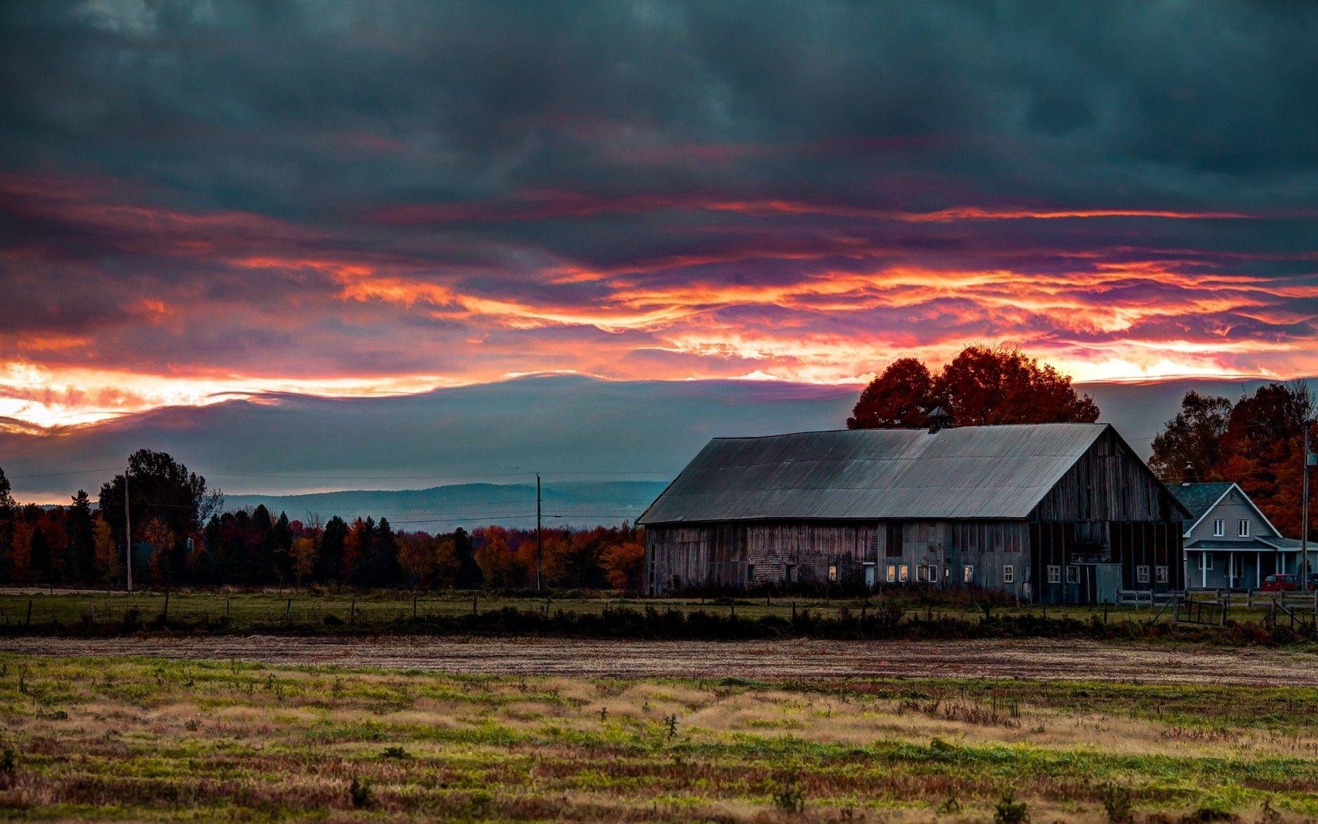 Barn Landscape Wallpaper