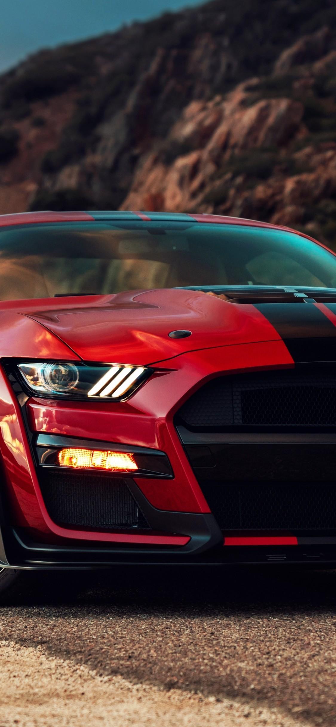 Download 1125x2436 Ford Mustang Shelby Gt500 2020, Red And Black