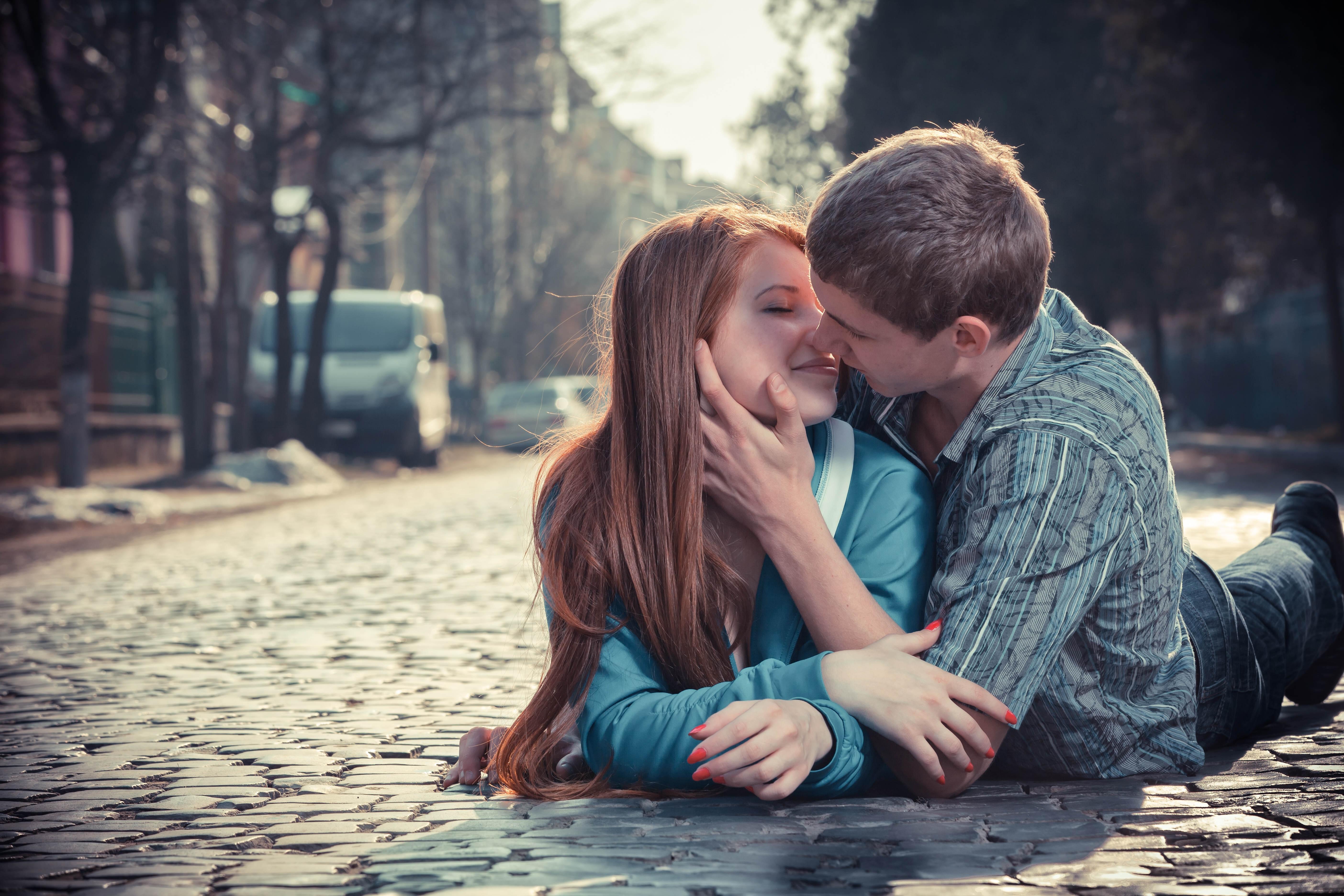 Download wallpapers 5616x3744 boy, girl, kissing, love, road.
