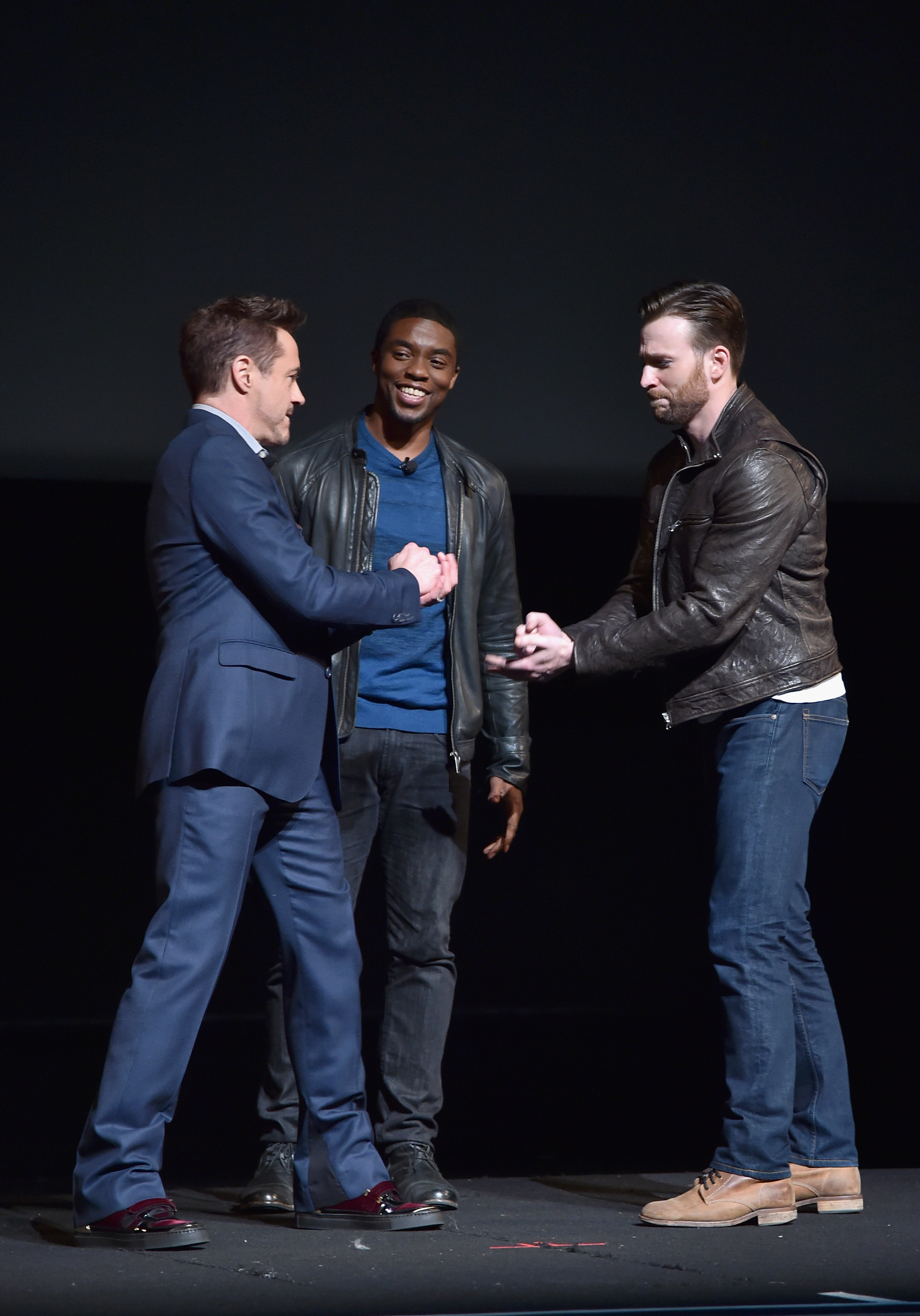 Marvel Event Image Featuring Robert Downey Jr., Chris Evans, and Chadwick Boseman