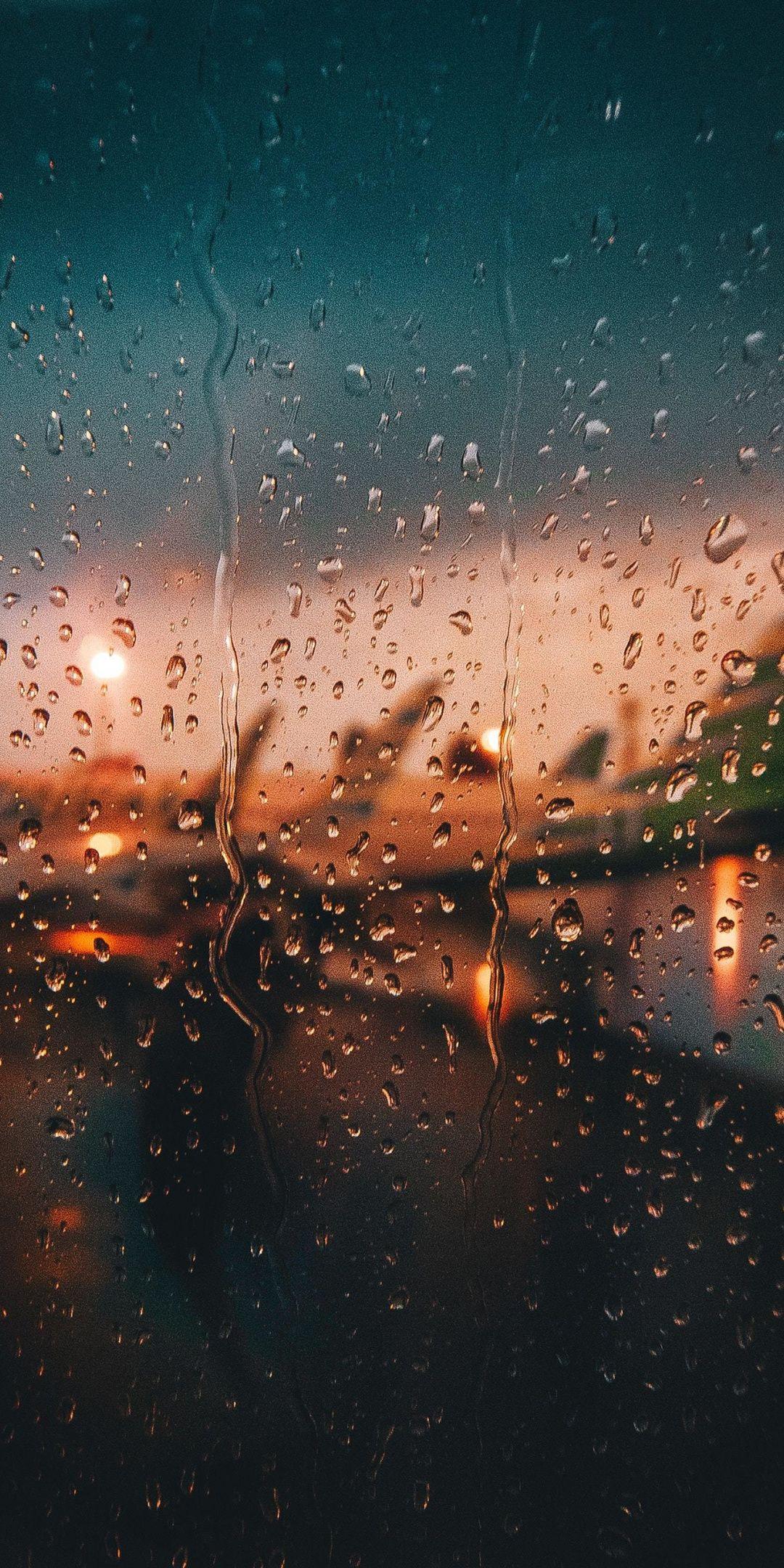 Glass surface, window, airport, sunset, drops, 1080x2160