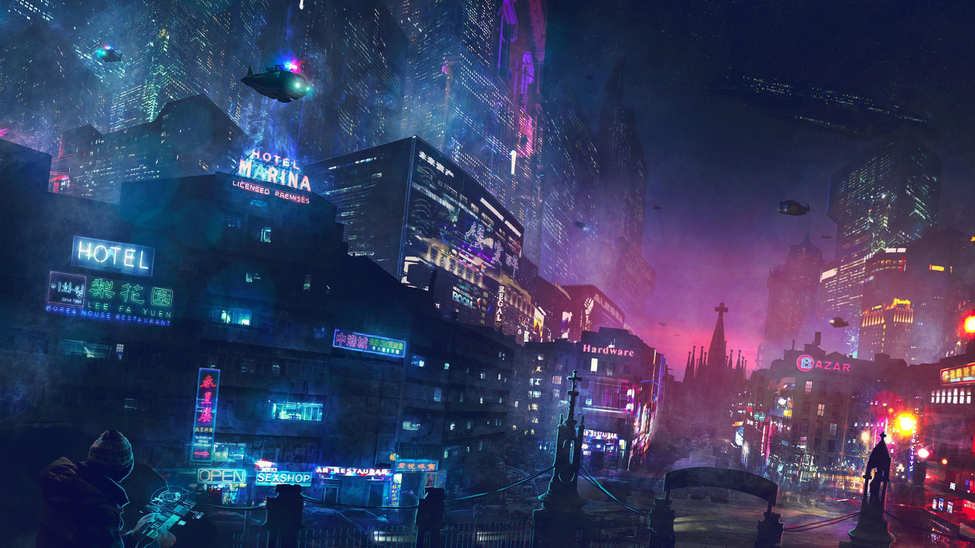 Download 3840x2160 Cyberpunk City, Futuristic, Neon Lights