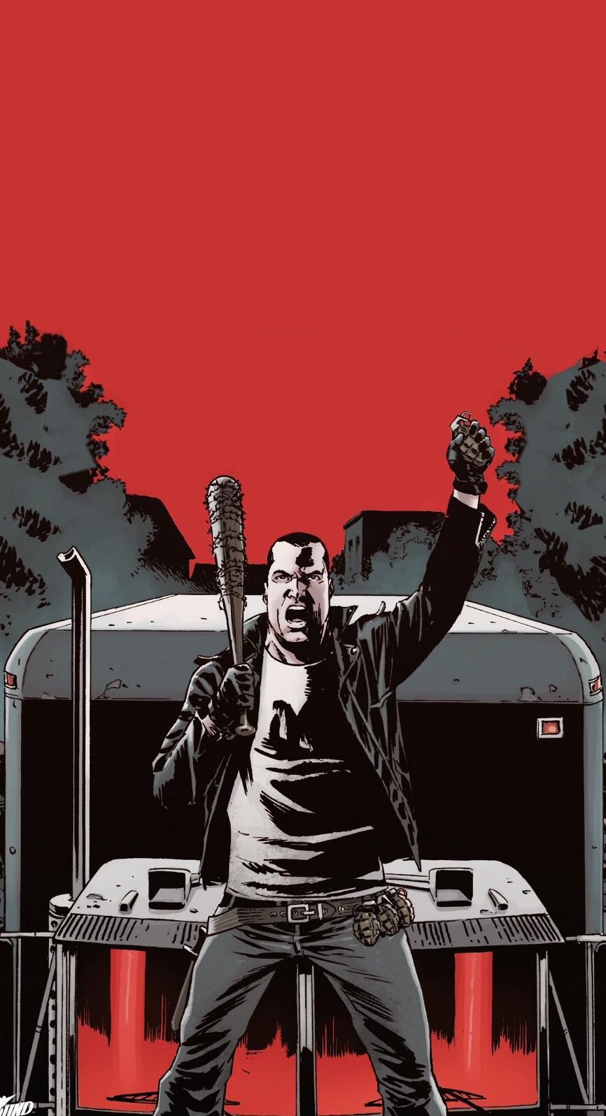 A Negan phone wallpaper from the comic cover