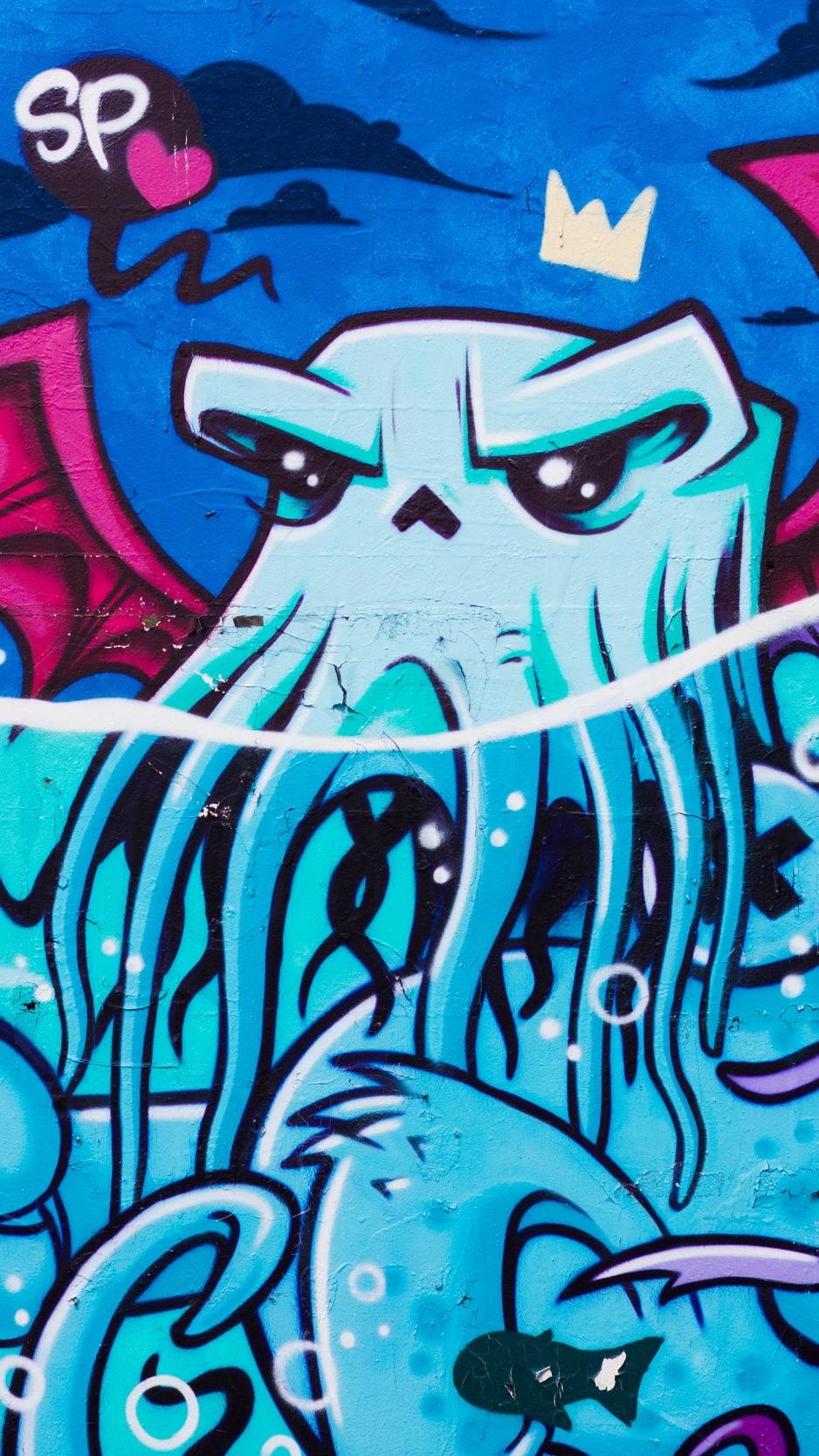 Download wallpaper 938x1668 graffiti, octopus, street art