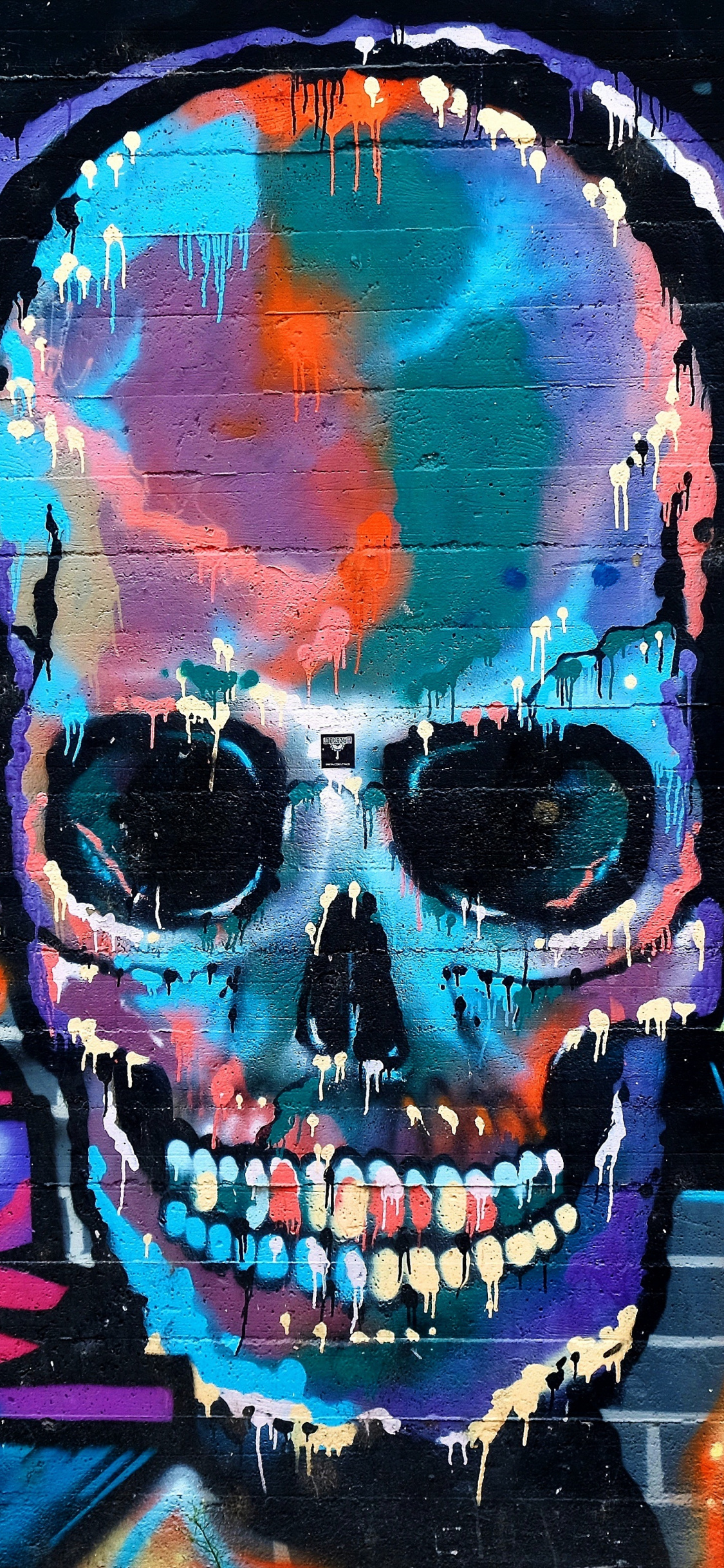 Download 1125x2436 wallpaper graffiti, skull, colorful, street art