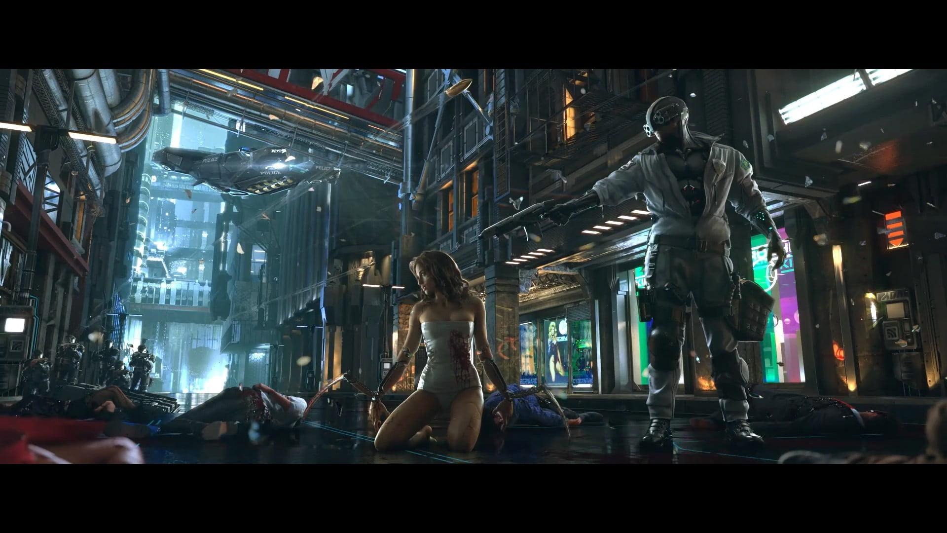 Male and female movie characters, computer game, Cyberpunk