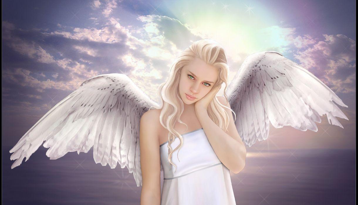 Angels Wings Blonde girl Fantasy Girls angel mood wallpaperx1102