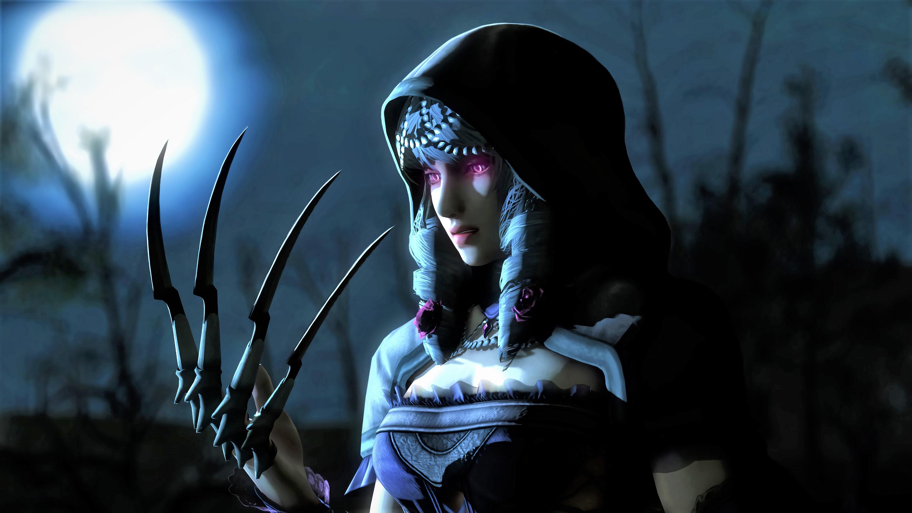 Blade, Girl, Moon, Claws, Fantasy, Night, Woman