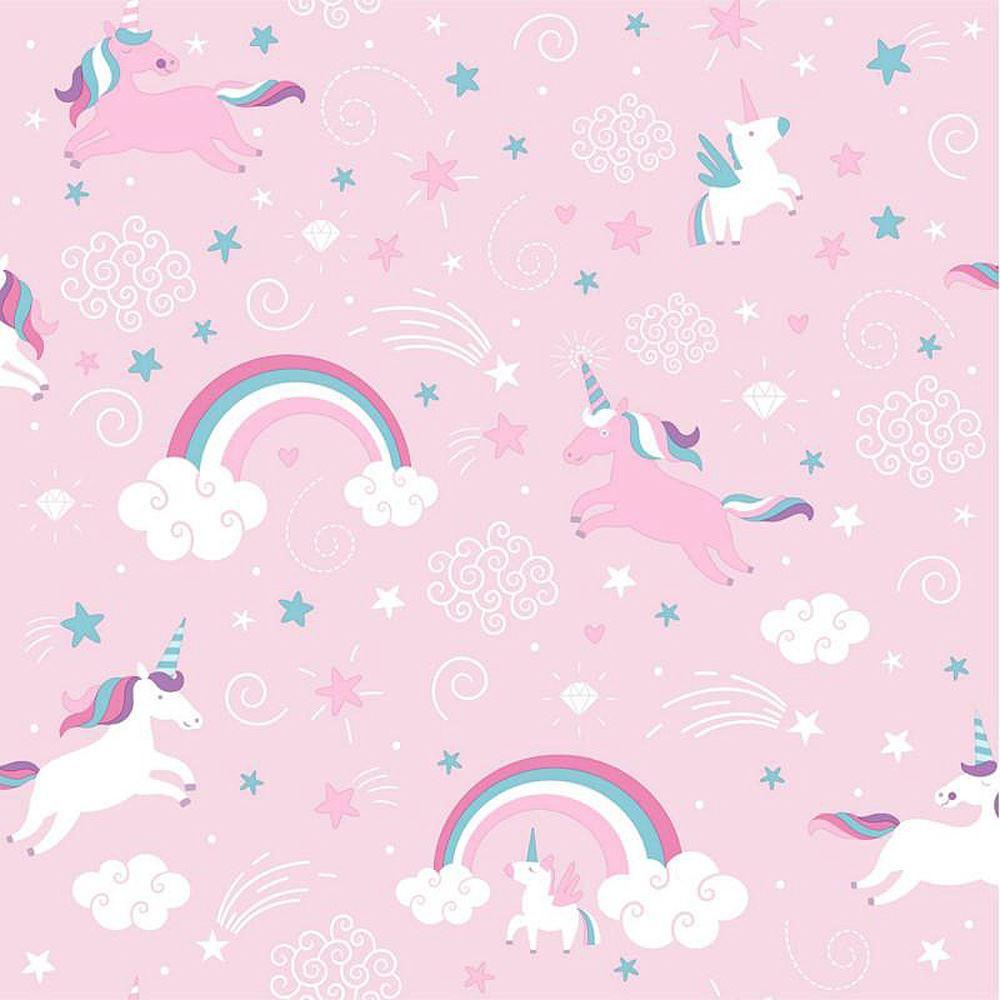 Details about Pink Unicorn Wallpaper Girls Kids Girly Rainbow Fairytale Stars Clouds Ugepa