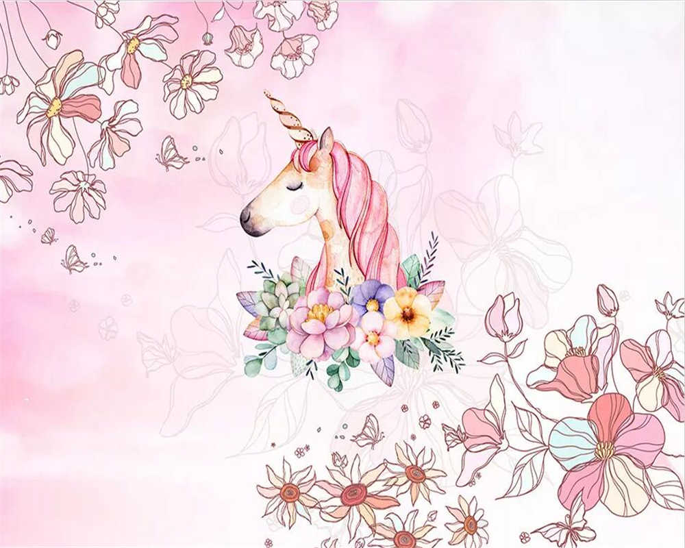 Beibehang Custom wallpaper girl dream unicorn children's room background wall living room bedroom home decoration 3D wallpaper