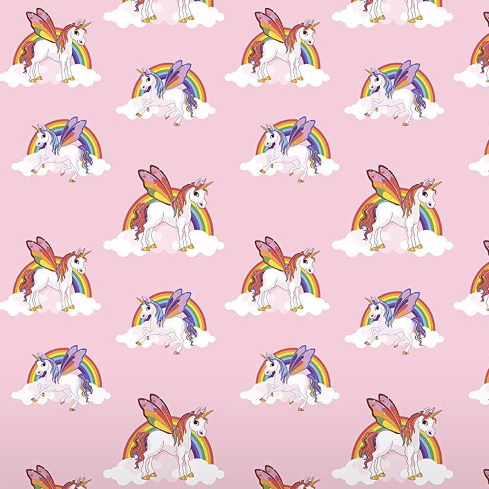Rainbow Unicorn Wallpaper Girls Pink Multicoloured Pony Bright Kids Feature Wall