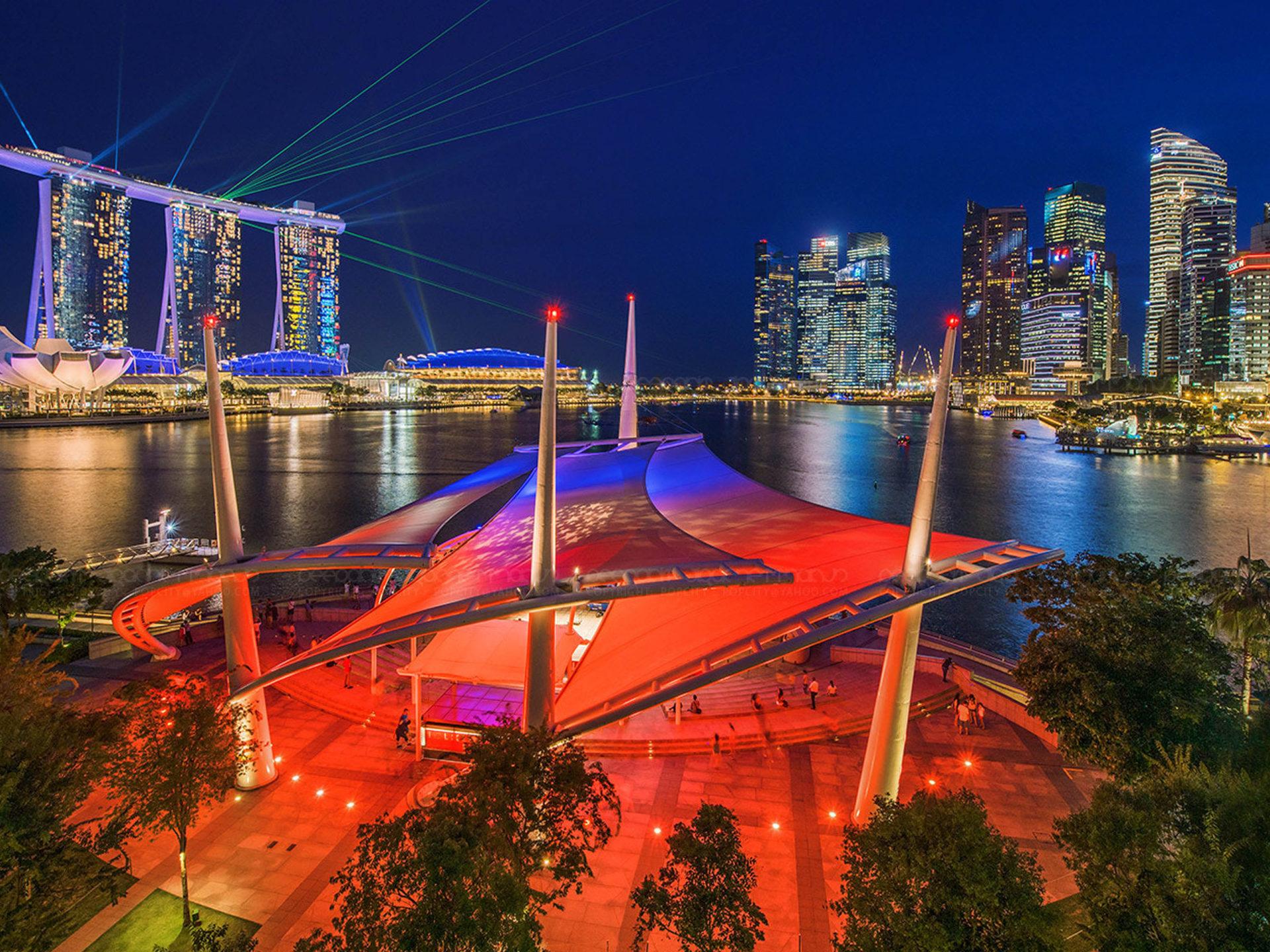 Marina Bay Sands Singapore Bridges Skyscrapers Laser Show
