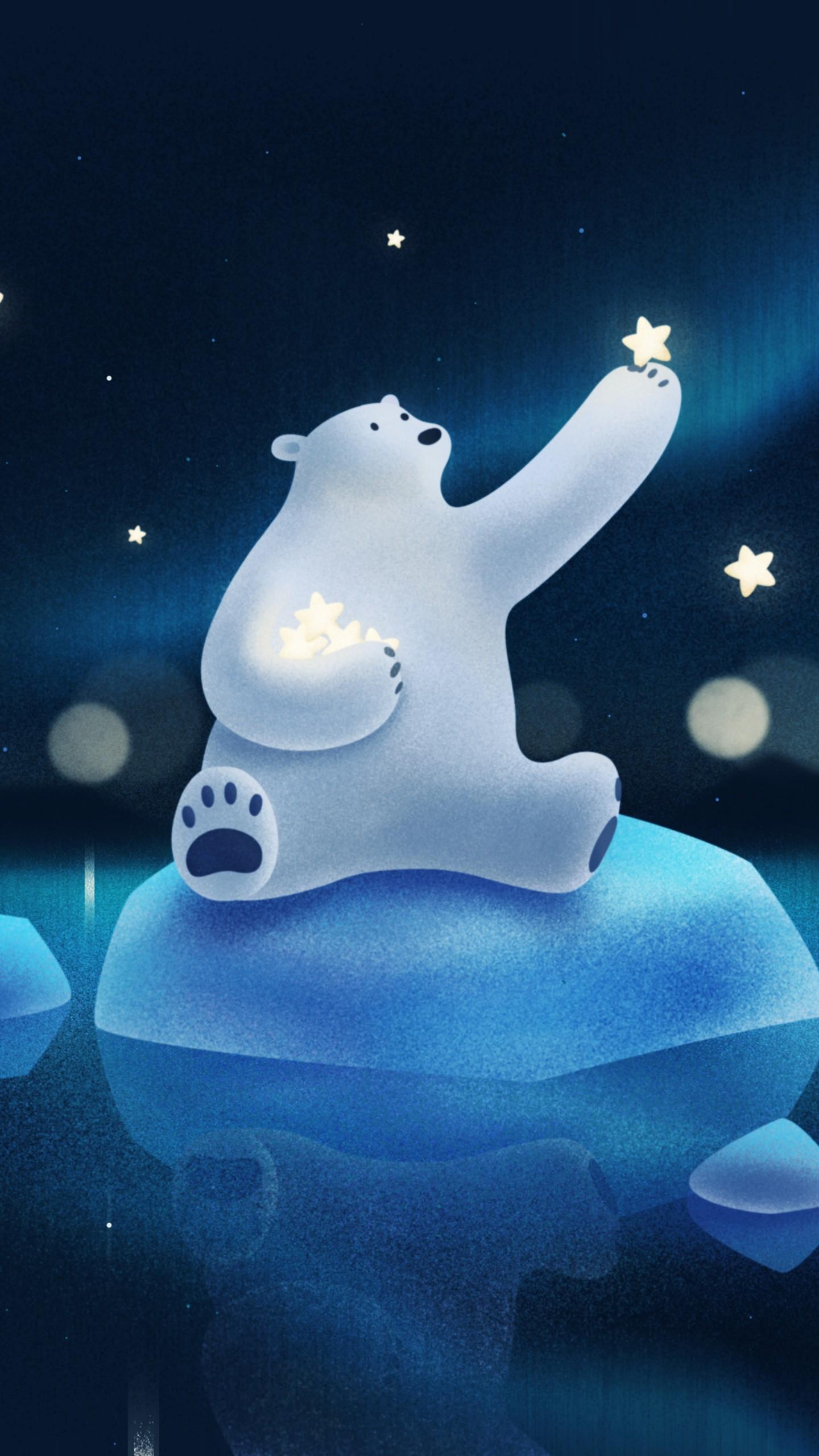 Cute Polar Bear Playing with Stars Wallpaper. HD