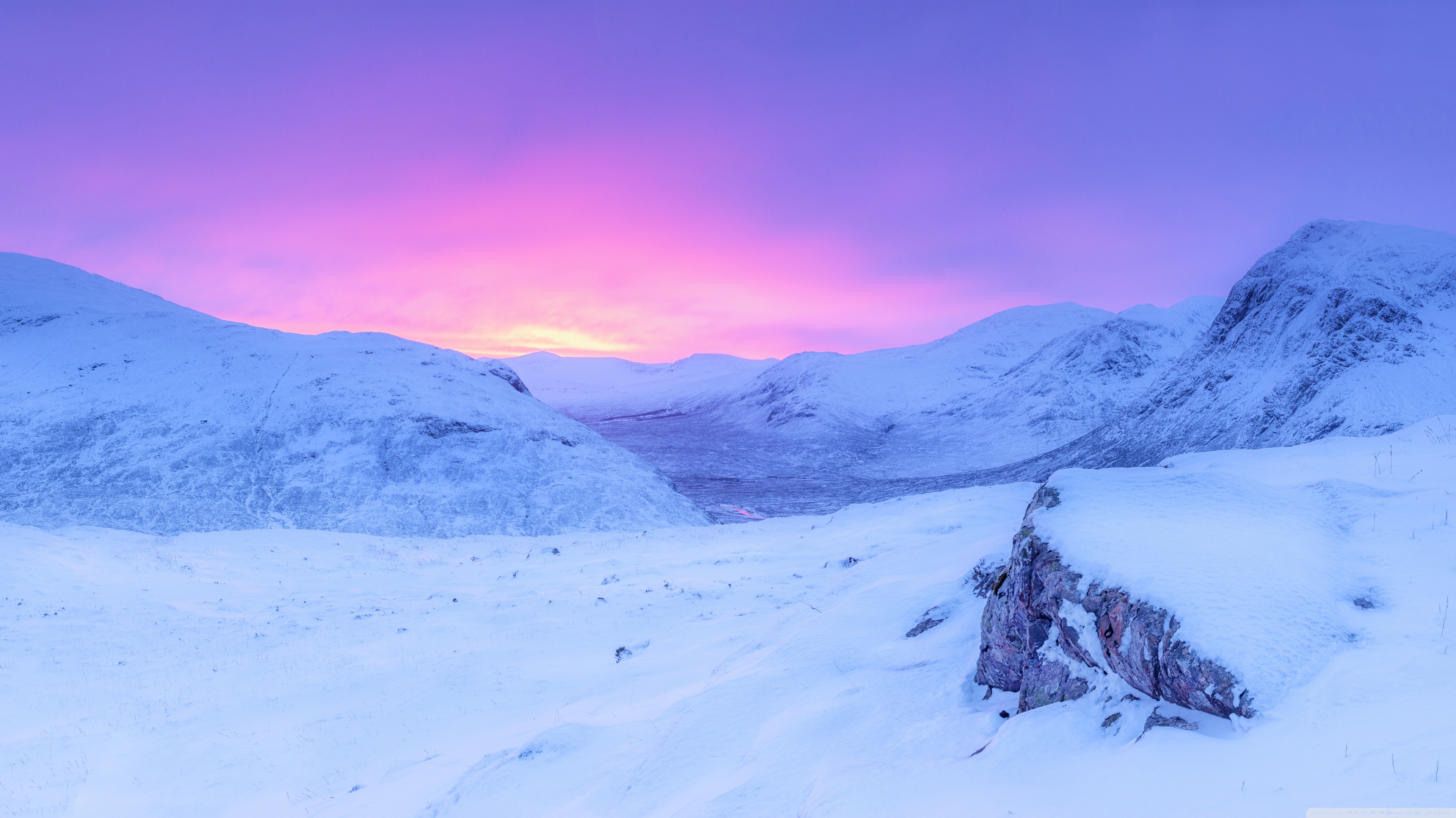 Pink Sunrise, Snowy Mountains, Winter ❤ 4K HD Desktop