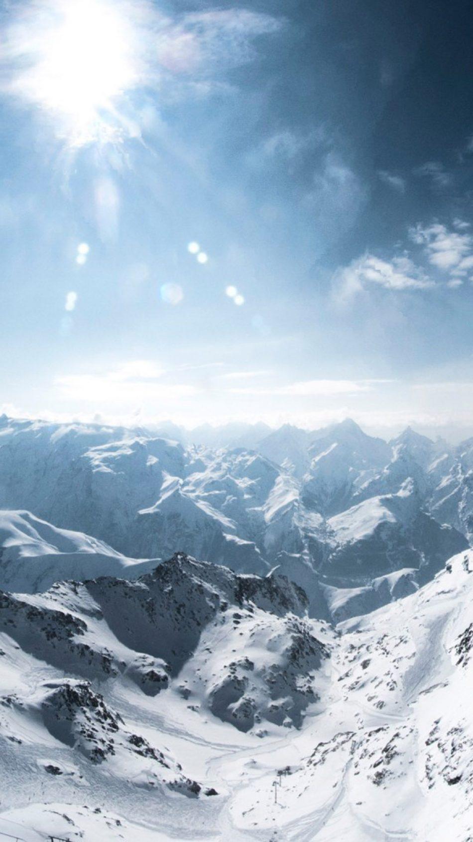 Sun Light Snow Mountains In France 4K Ultra HD Mobile Wallpaper