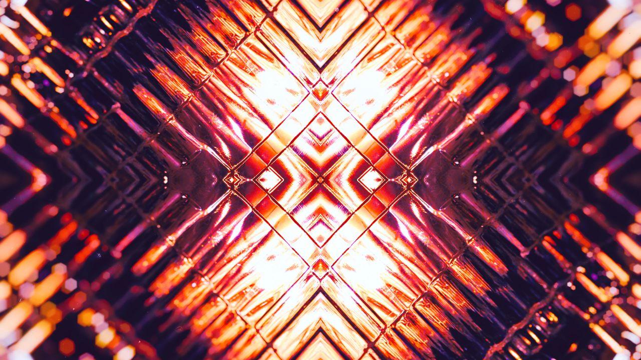 Wallpaper Symmetry, Glowing lights, Symmetric, Glass, HD, 4K