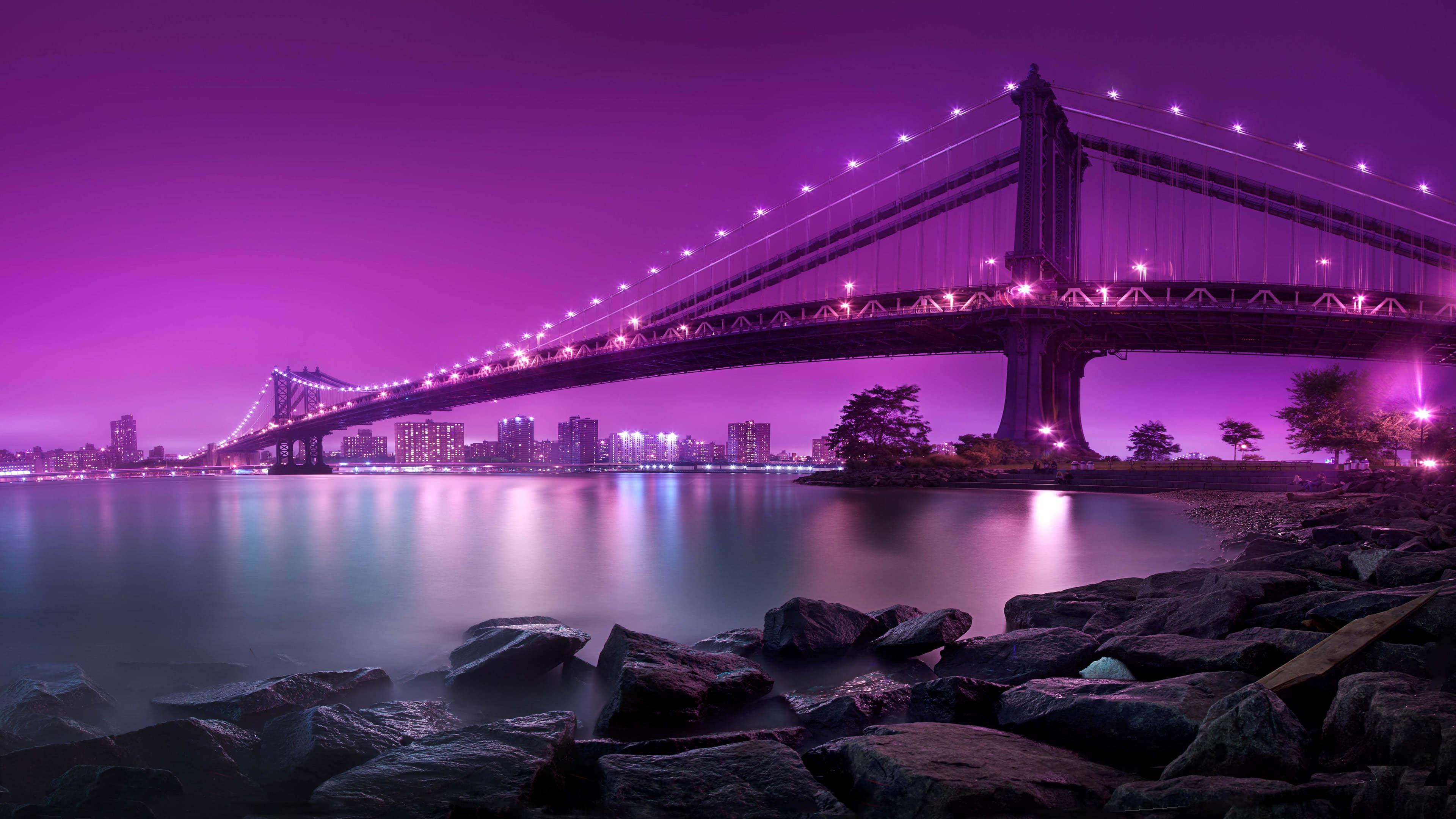 Manhattan Bridge At Night New York City United States UHD 4K