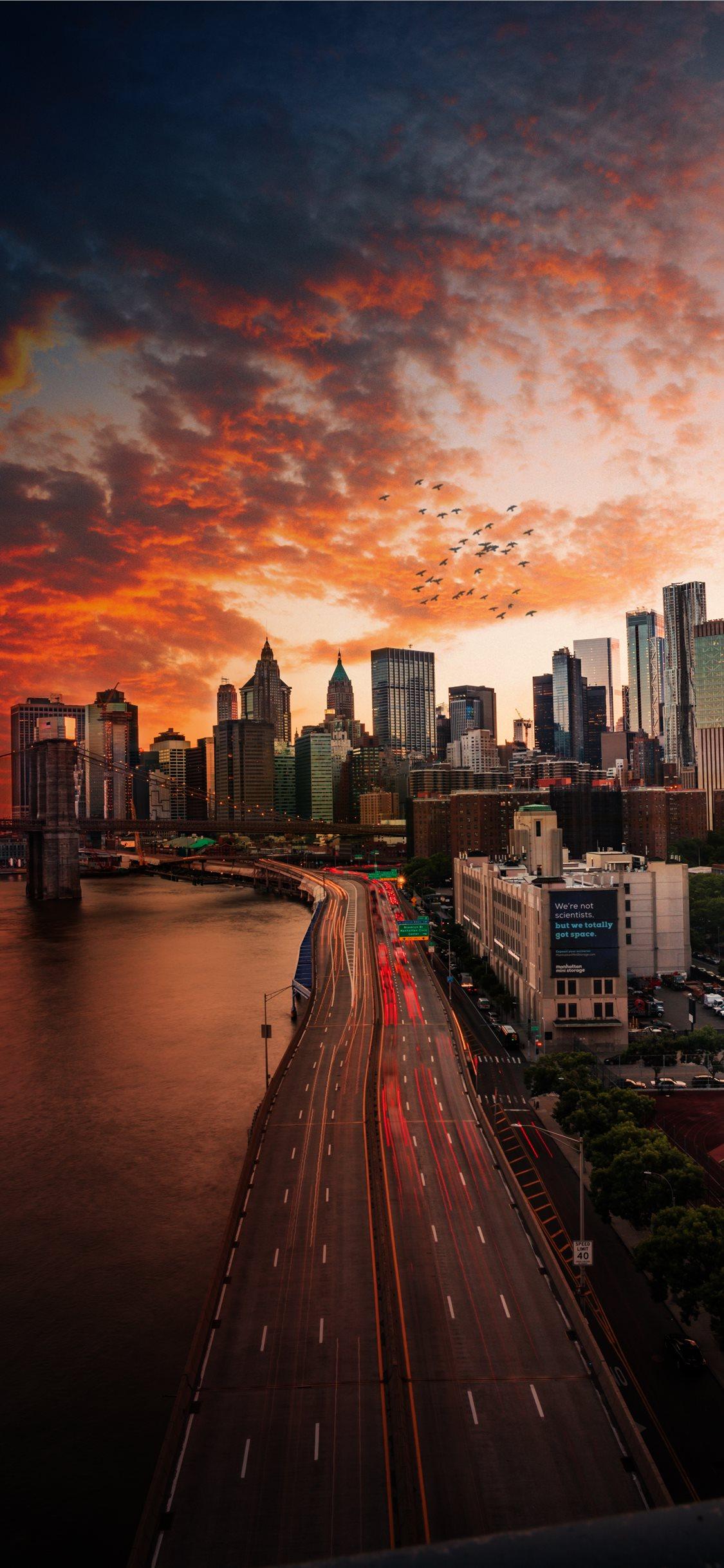 Sunset over Manhattan Bridge iPhone X Wallpaper Free Download