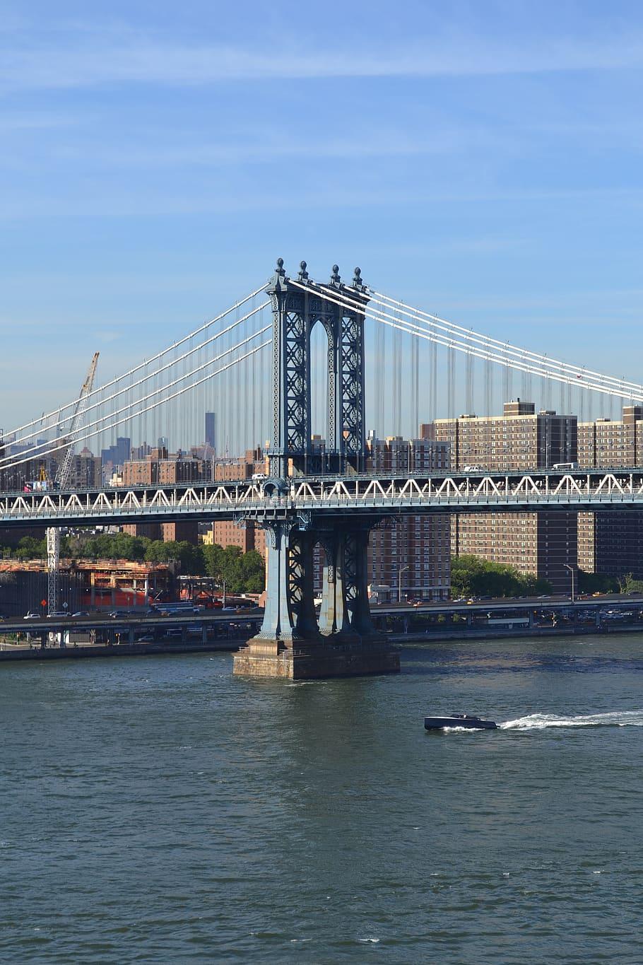 HD wallpaper: nyc, new york, bridge, manhattan, river, boat