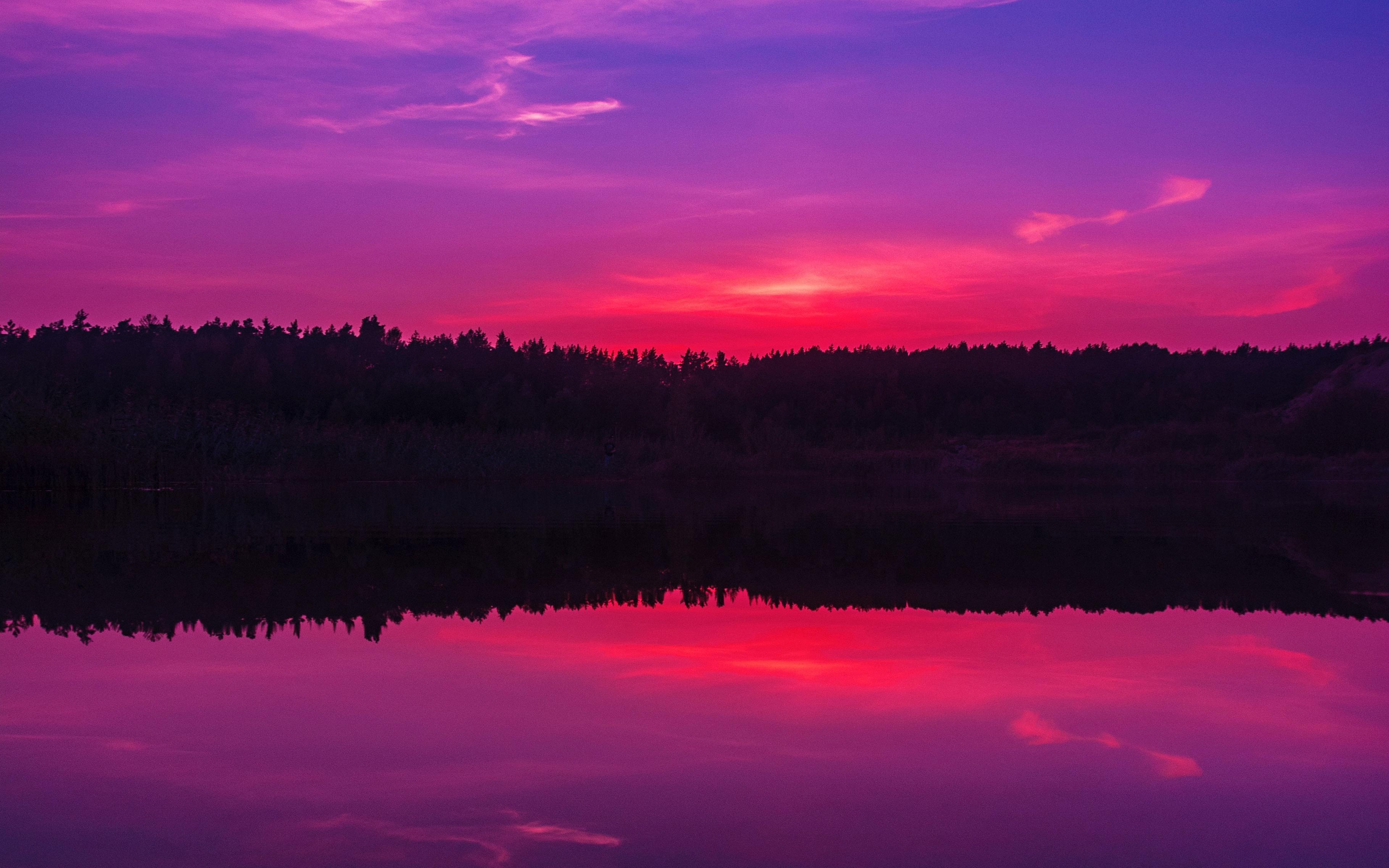 Download wallpaper 3840x2400 lake, sunset, horizon, evening