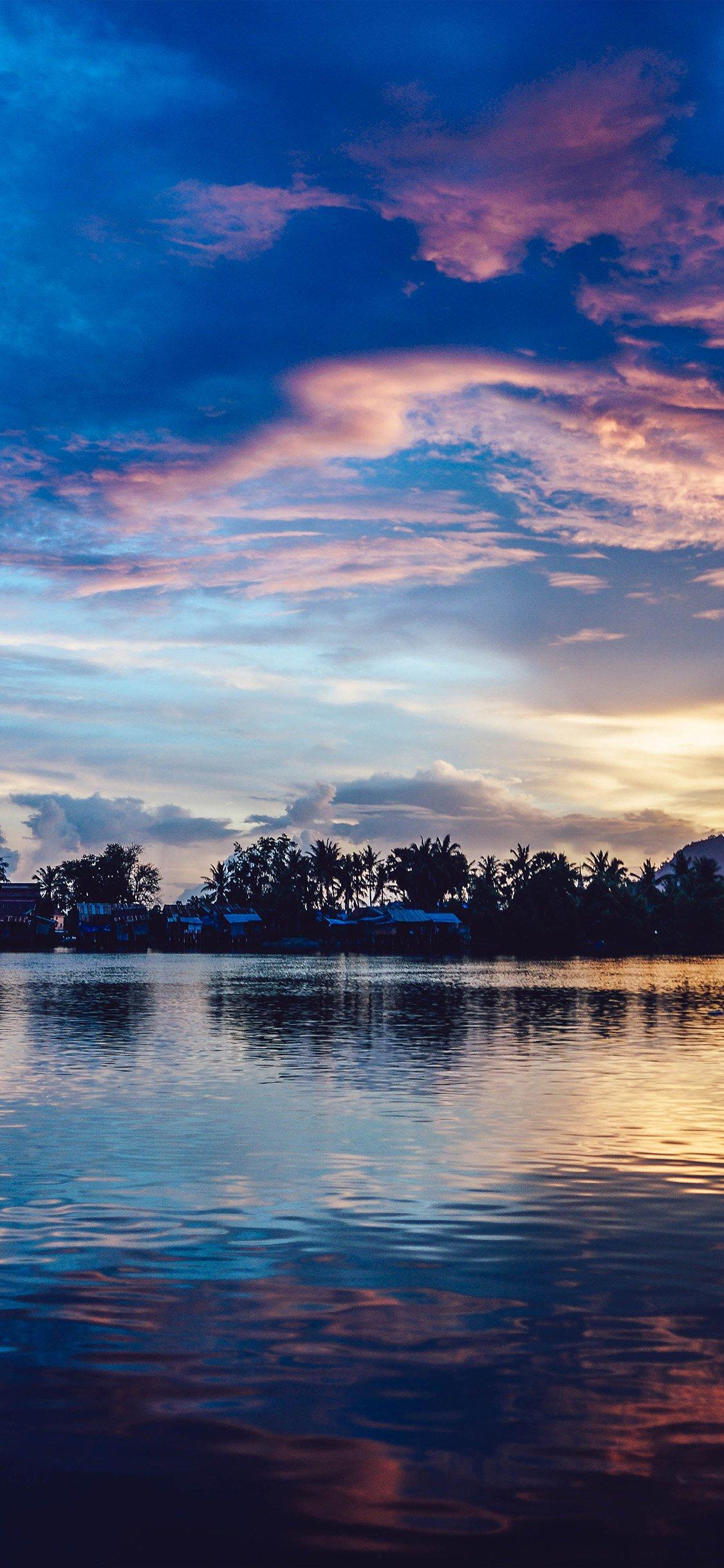 Sunset river lake beautiful iPhone X Wallpaper Free Download