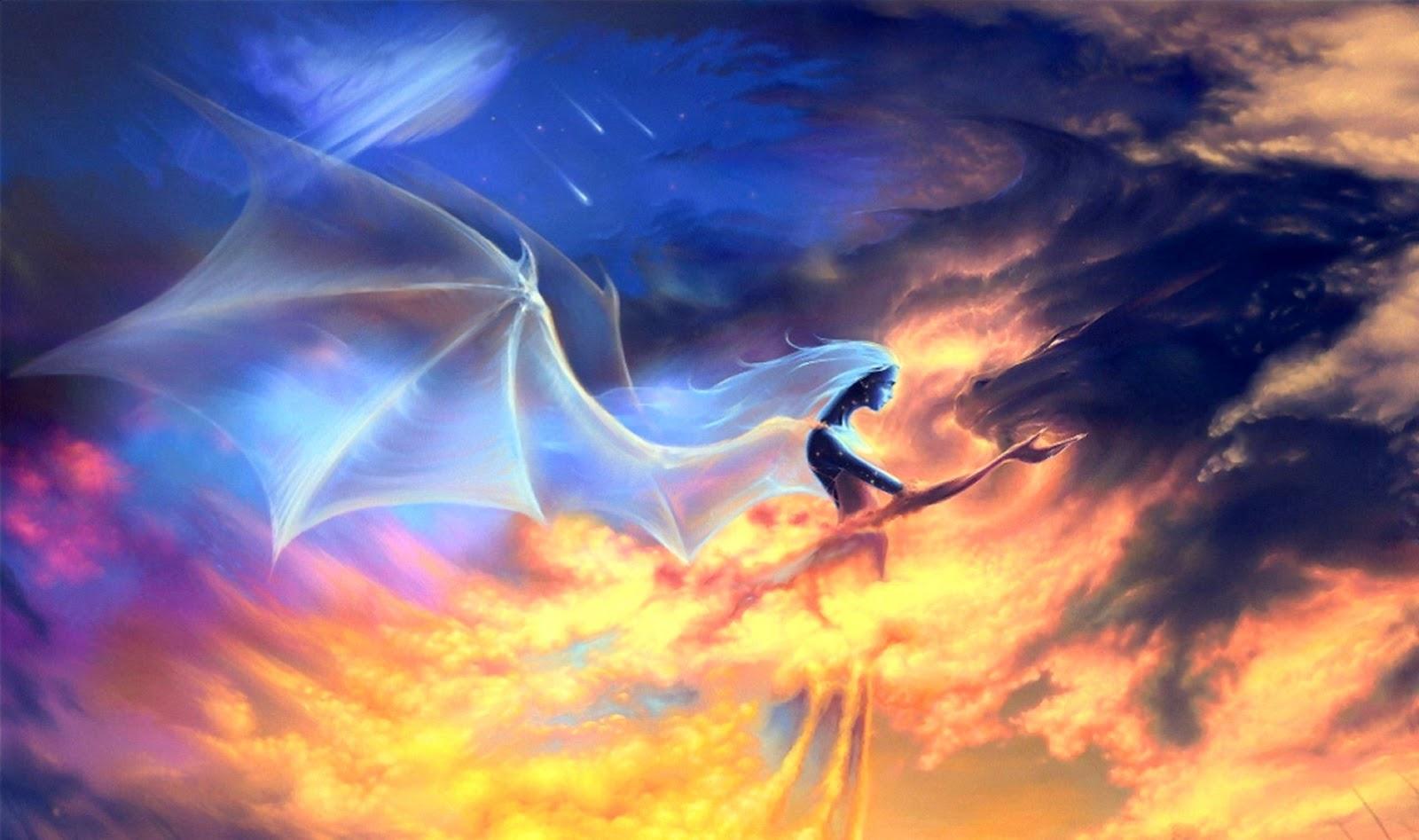 Dreamy Fantasy Angel Wings On Fire Wallpaper