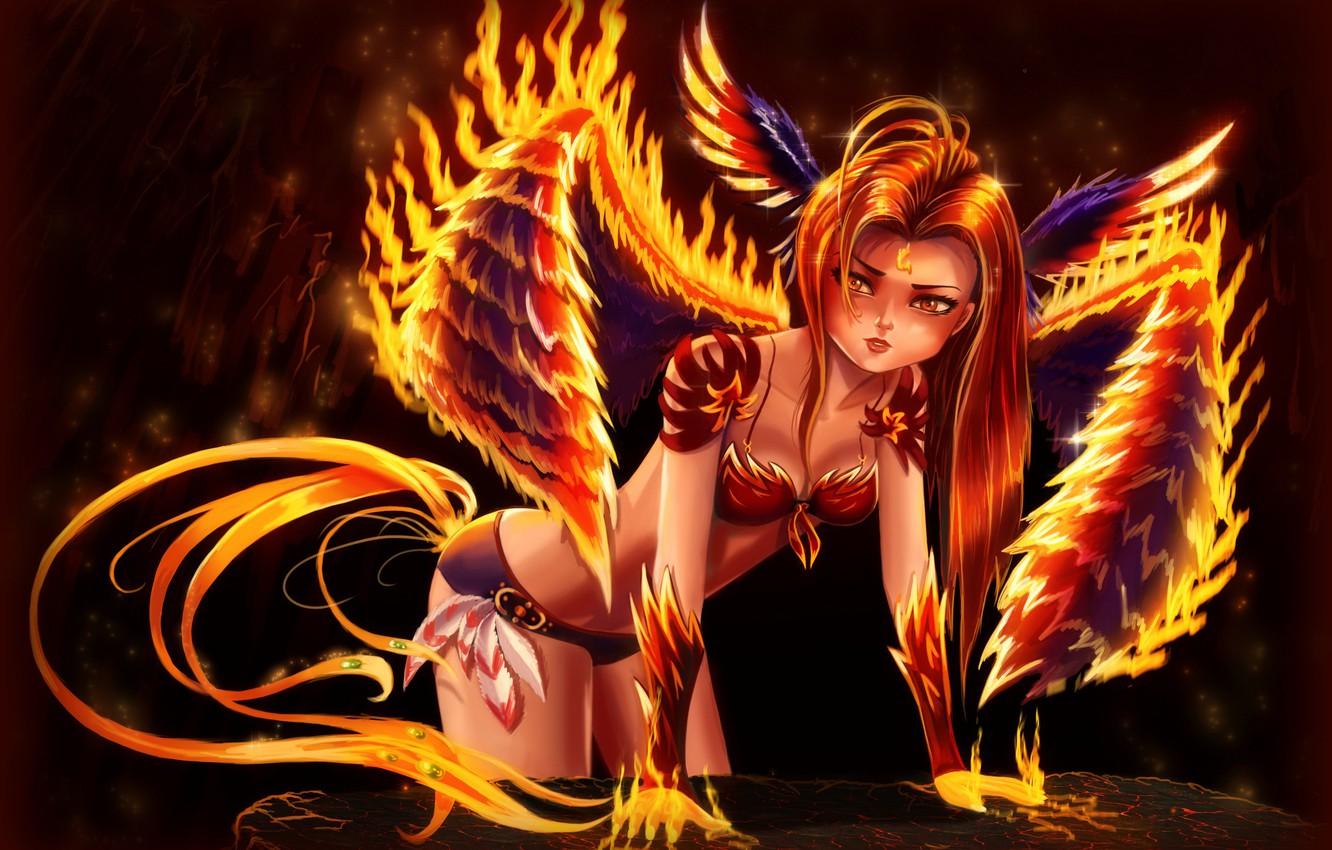 Wallpaper girl, Phoenix, the Firebird, wings of fire image