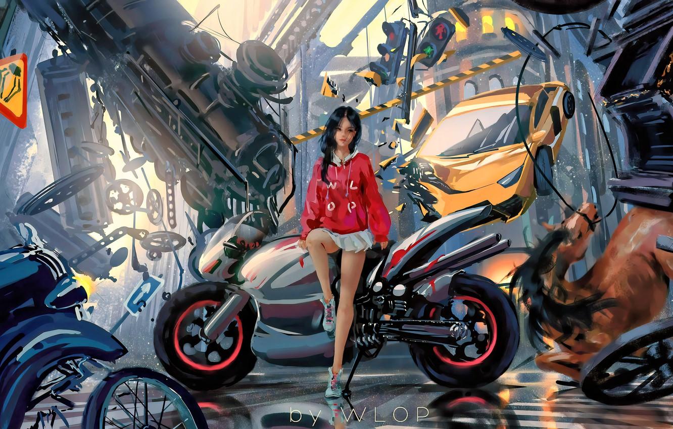 Wallpaper car, city, girl, fantasy, game, science fiction
