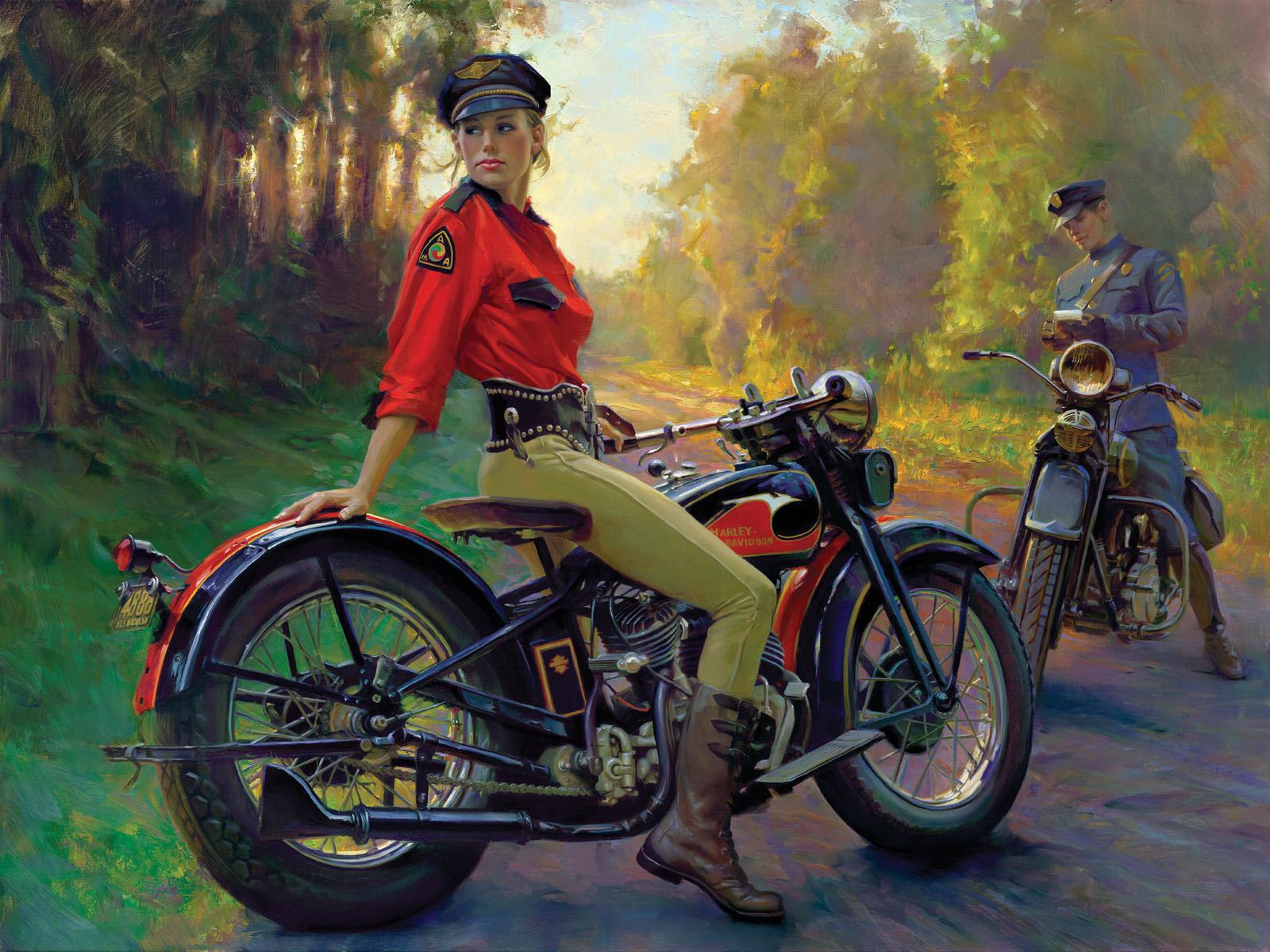 David Uhl's Retro Motorcycling Woman Art