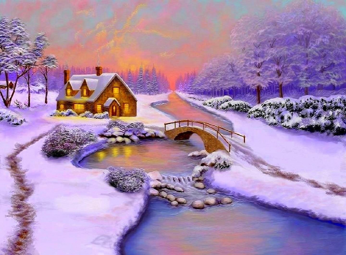 Winter, Cottage, Snowmas, New, Year, Christmas, Colors