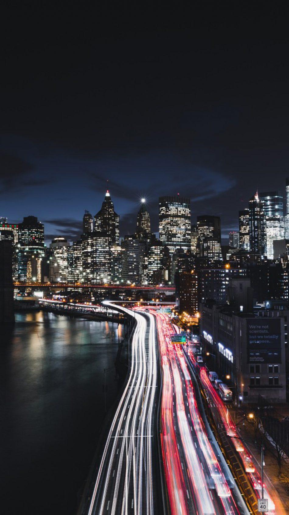 Manhattan New York City Cityscape Night Traffic 4K Ultra HD Mobile Wallpaper