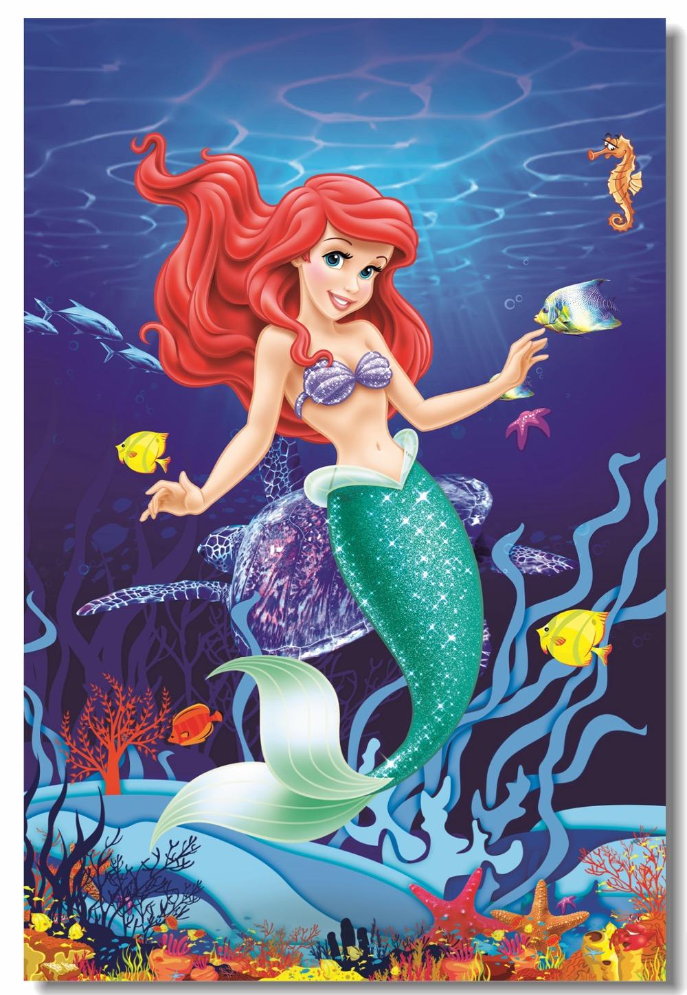 US $5.59 30% OFF. Custom Printing Canvas Mural The Little Mermaid Poster Princess Ariel Wall Stickers Dining Room Wallpaper Home Decoration #-in