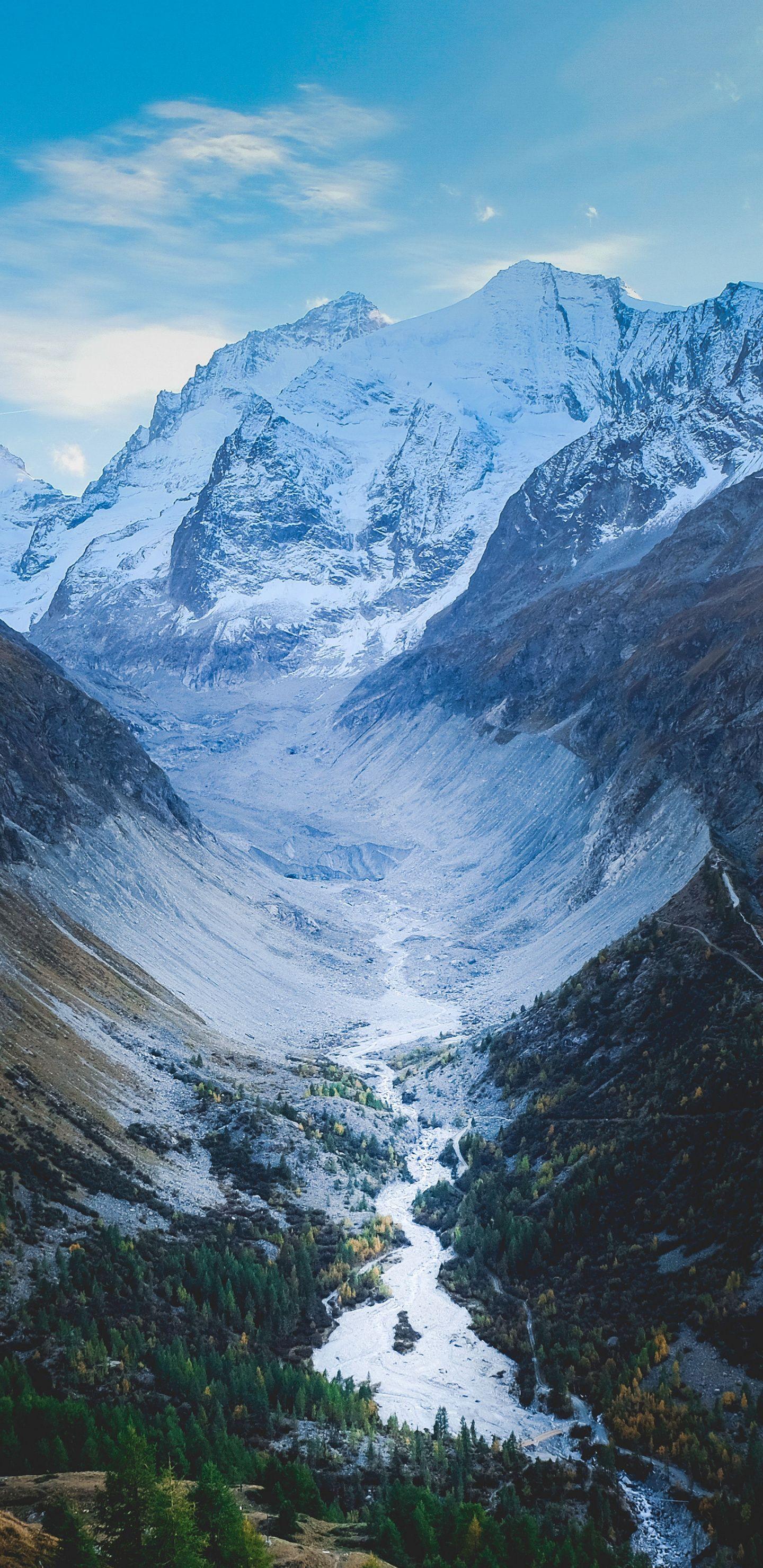 River, nature, swis mountains, valley, 1440x2960 wallpaper