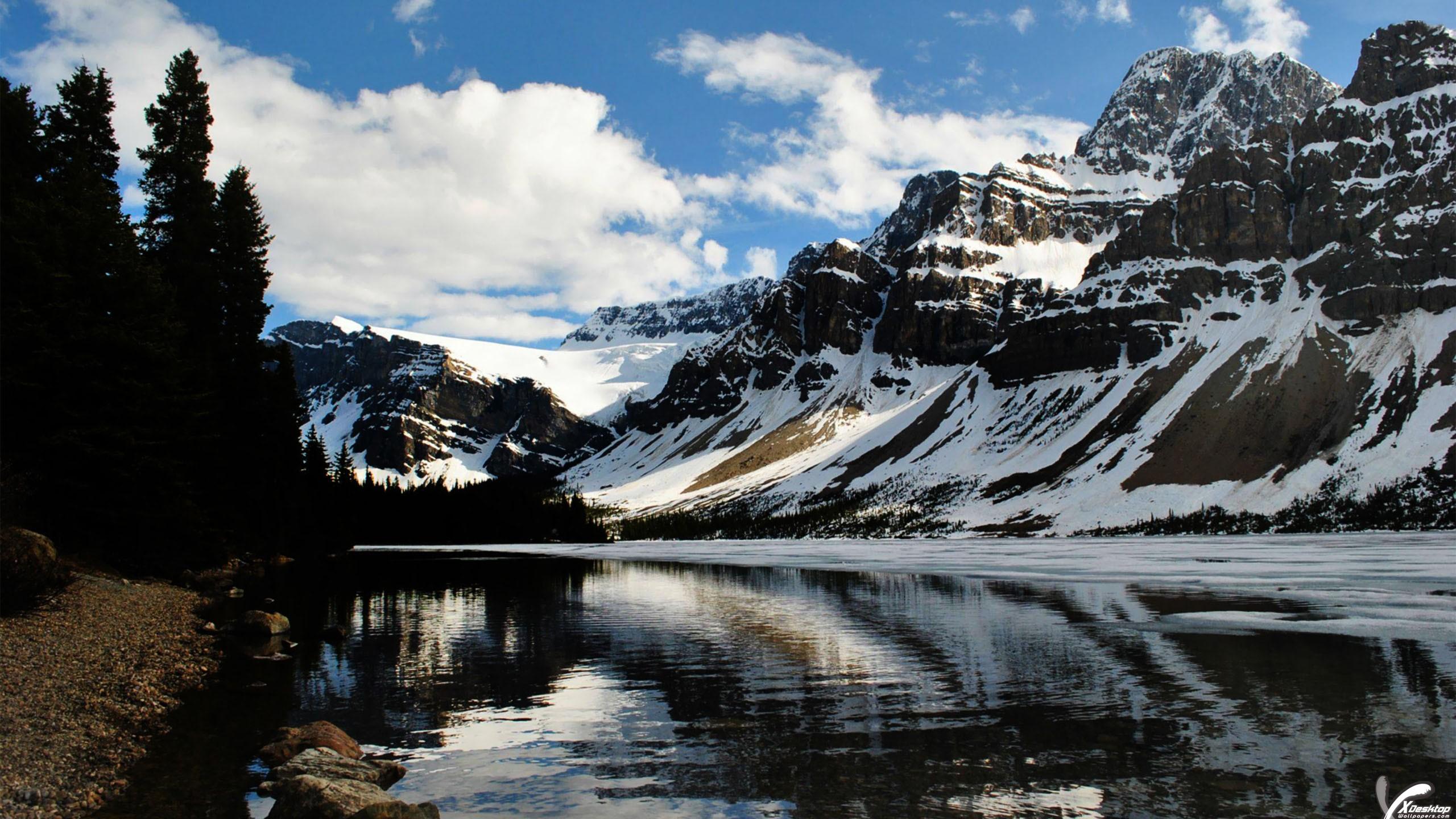 River Flowing Along With The Beautiful White Mountains Wallpaper
