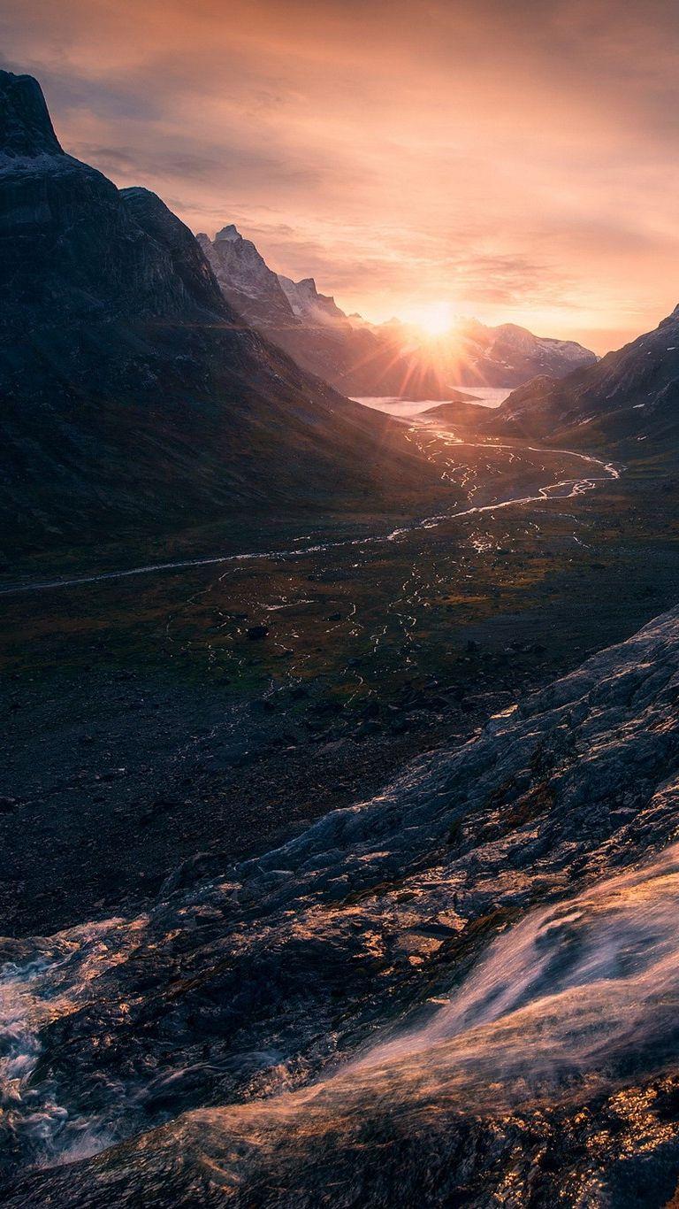 Greenland Mountains Waterfall Rivers IPhone Wallpaper
