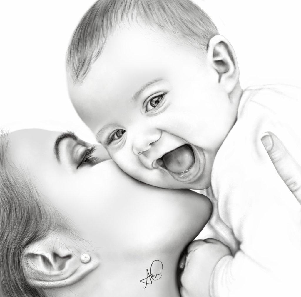 Sketch Of Mother And Baby. Explore