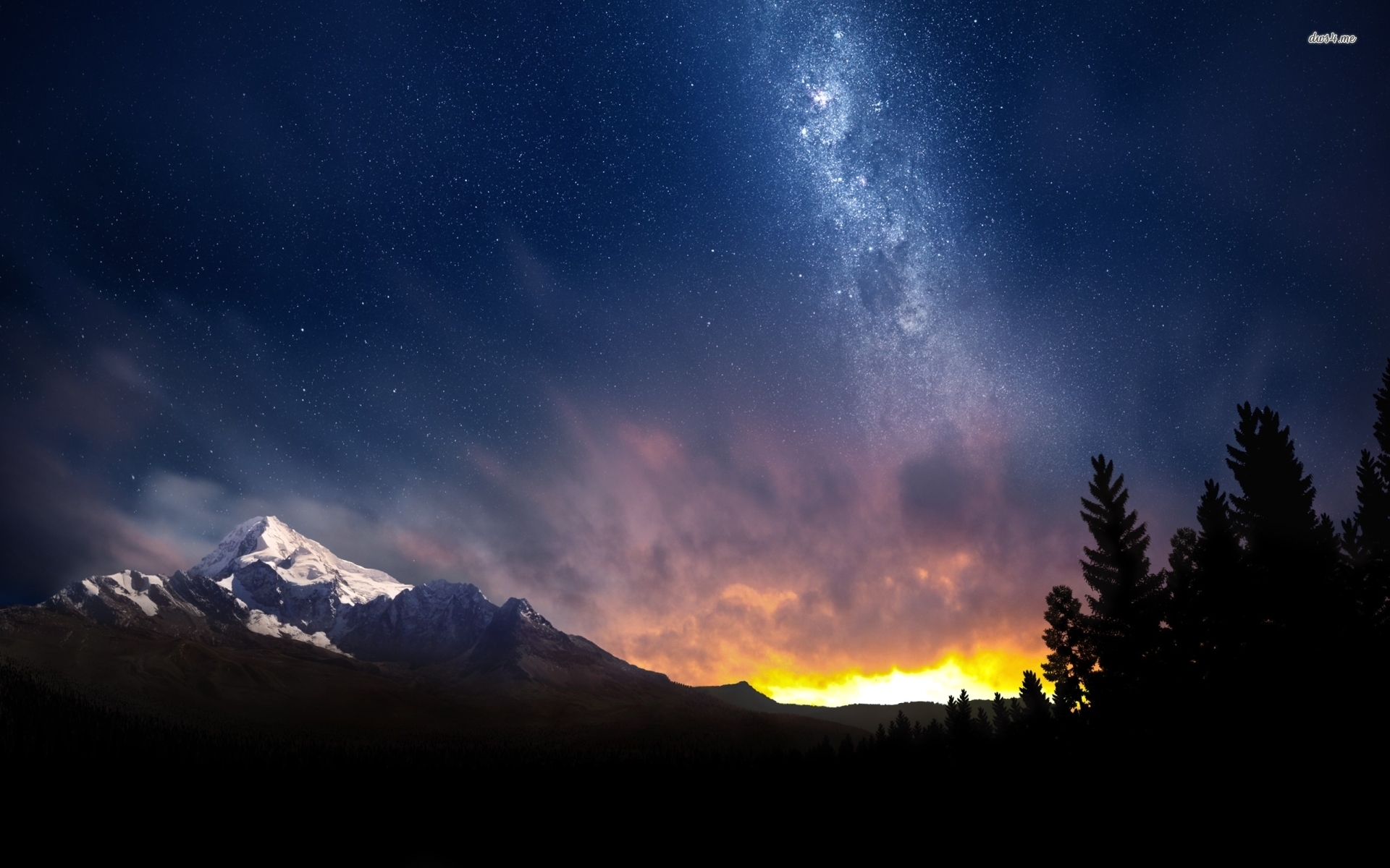 Superb night sky above the mountains wallpaper