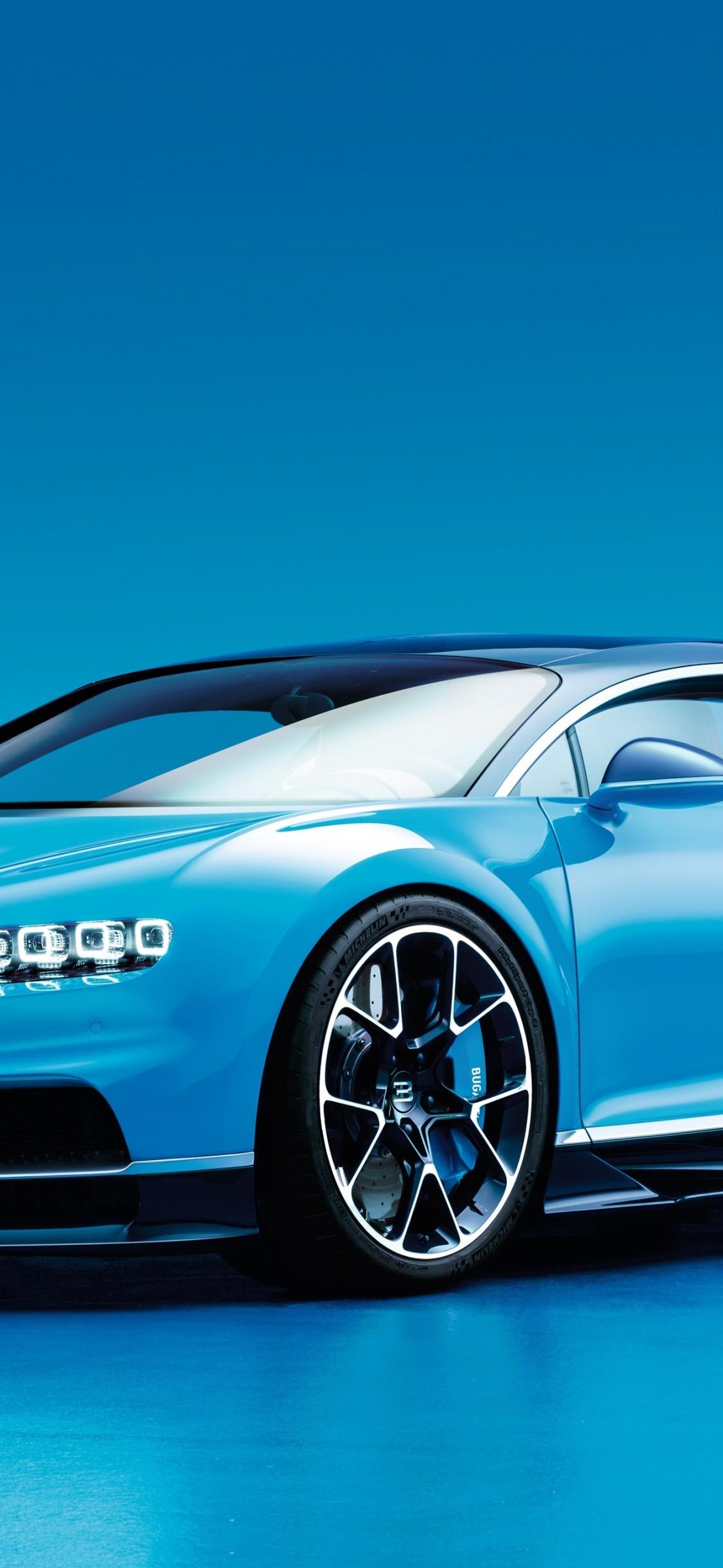 Download 1125x2436 Bugatti Chiron, Aqua, Side View, Cars