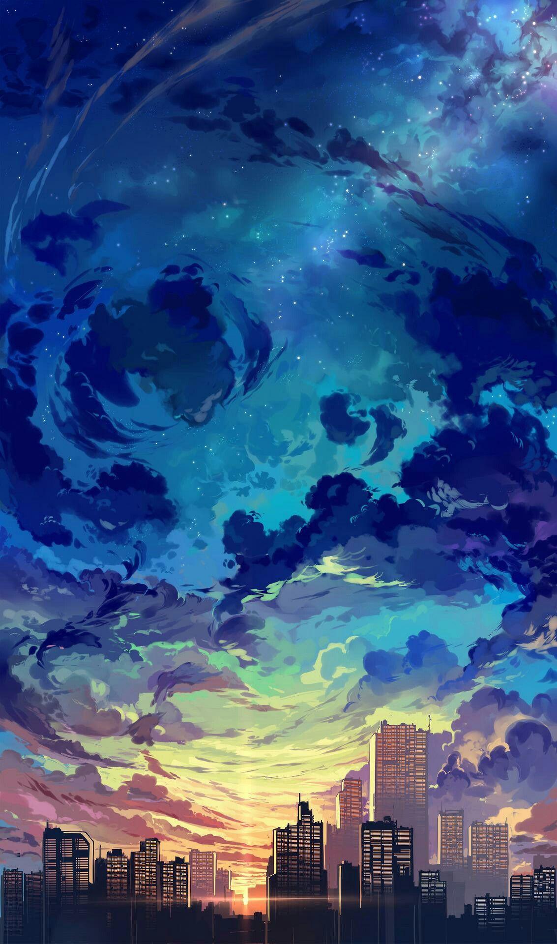 4K Wallpaper for PC | Artwork Clouds Rocks Anime Sky
